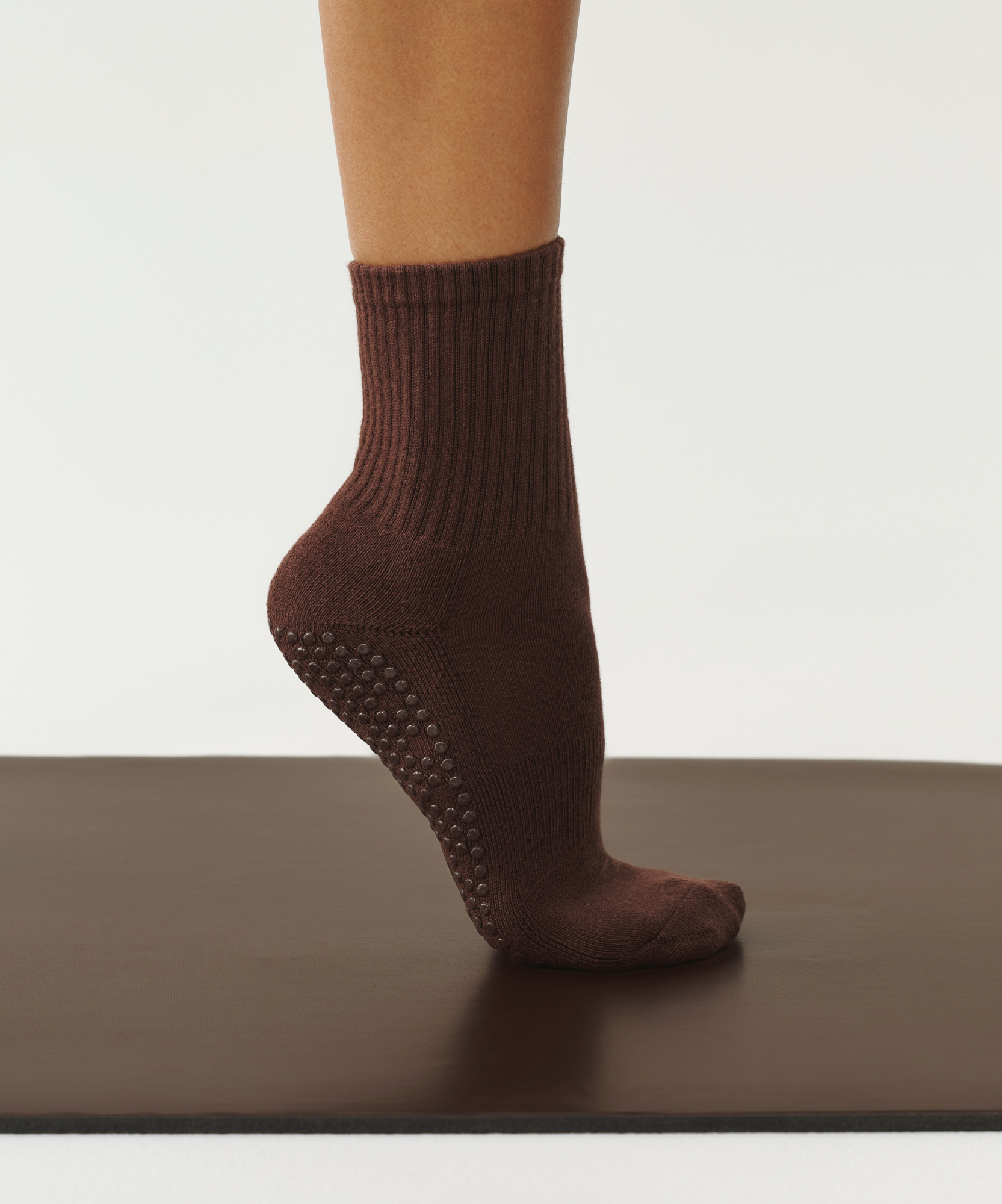 Crew Non Slip Grip Socks - Espresso