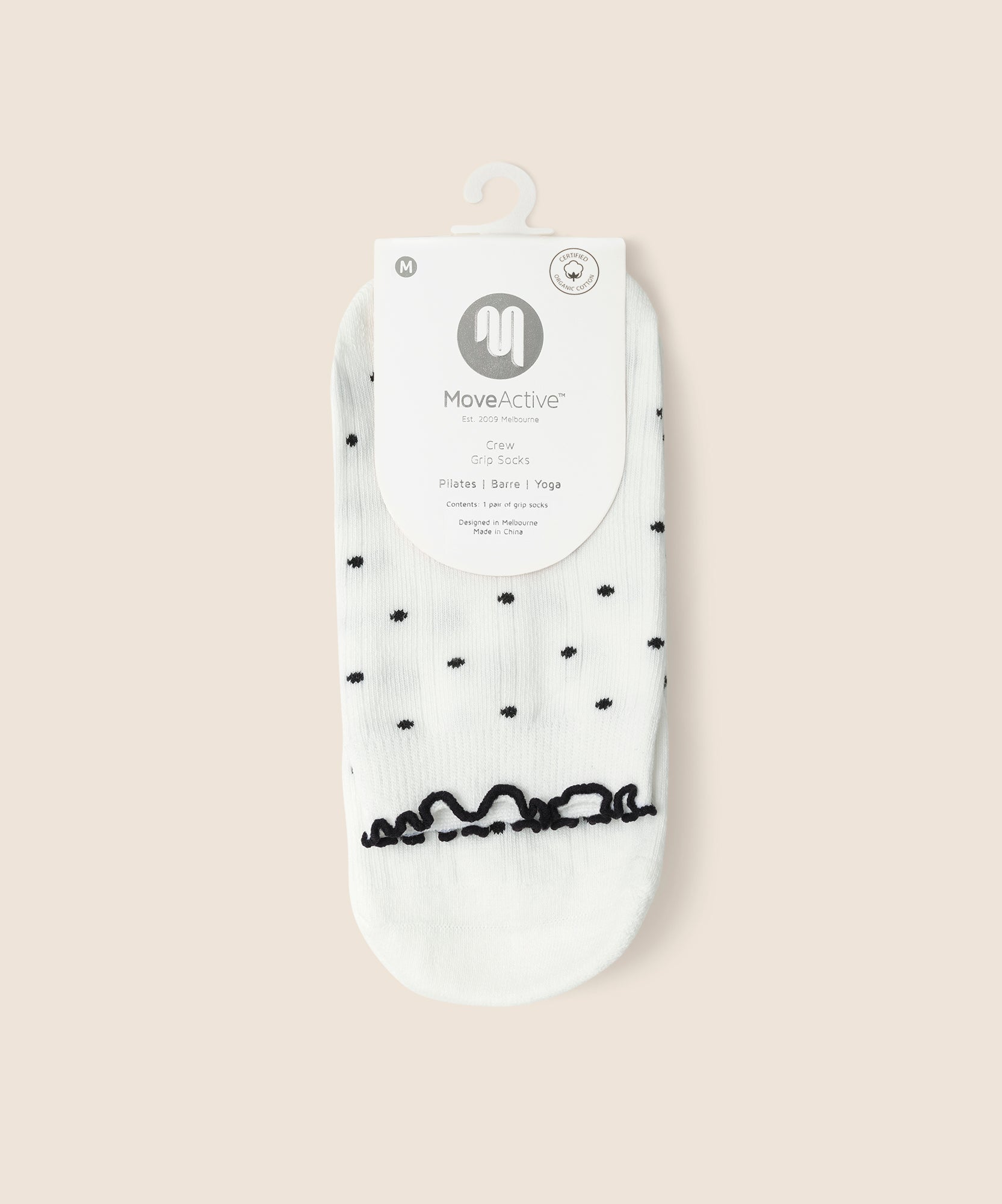 Crew Grip Socks - White Polka Ruffle
