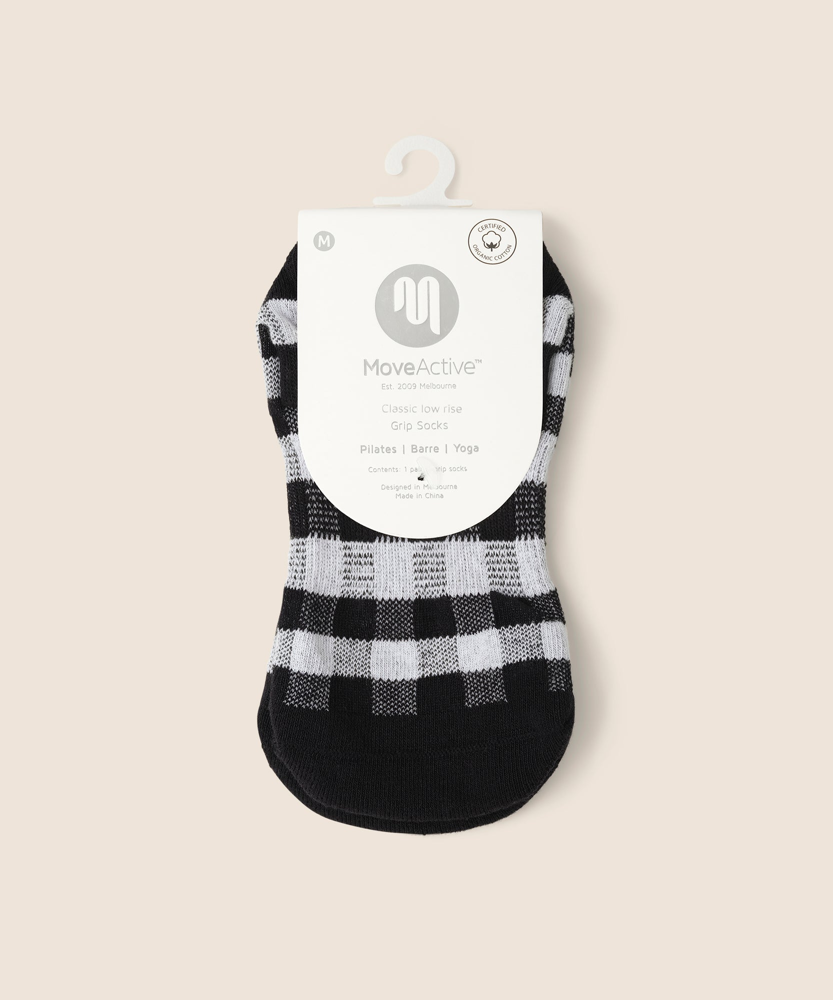 Classic Low Rise Grip Socks - Monochrome Gingham