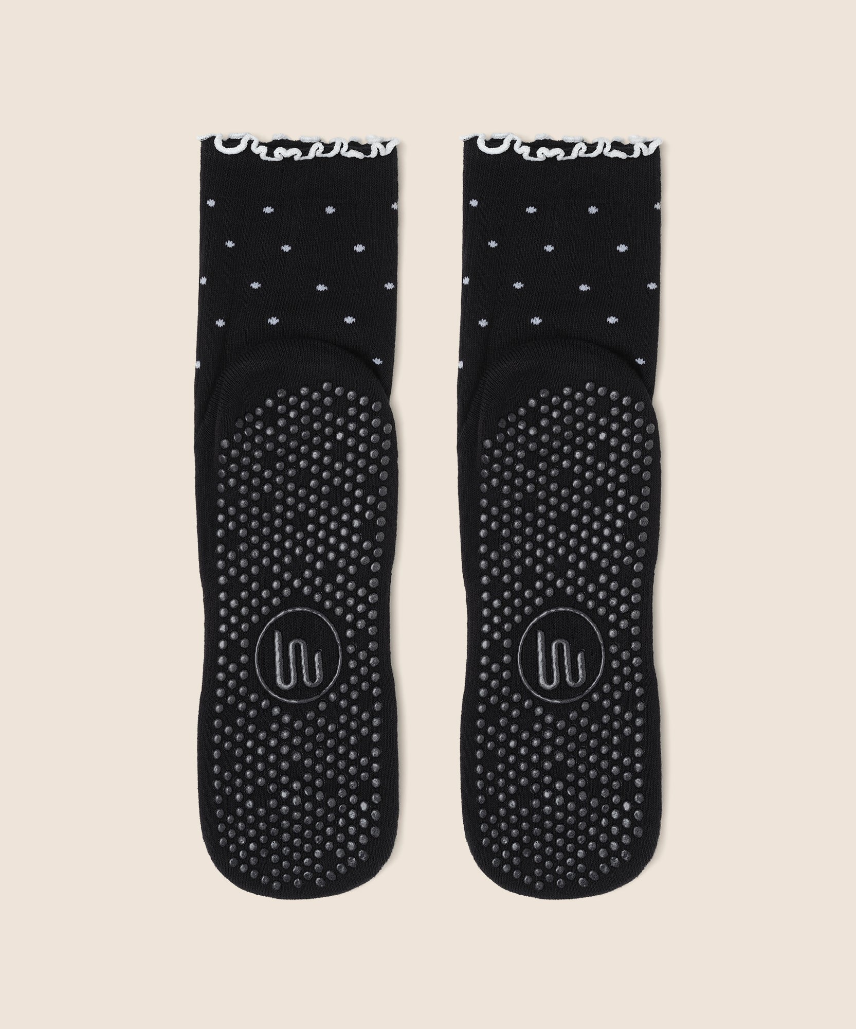 Crew Non Slip Grip Socks - Black Polka Ruffle