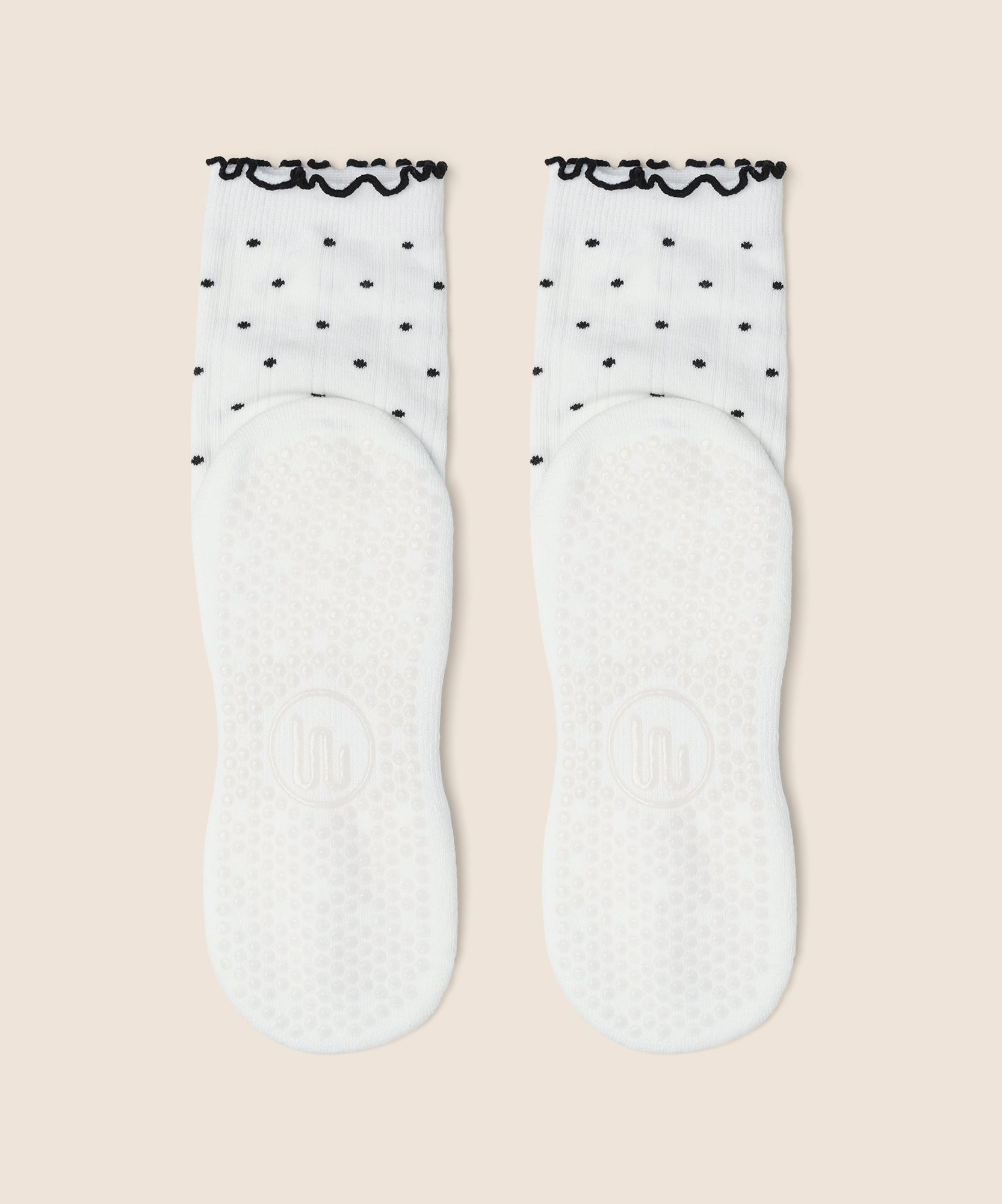 Crew Grip Socks - White Polka Ruffle