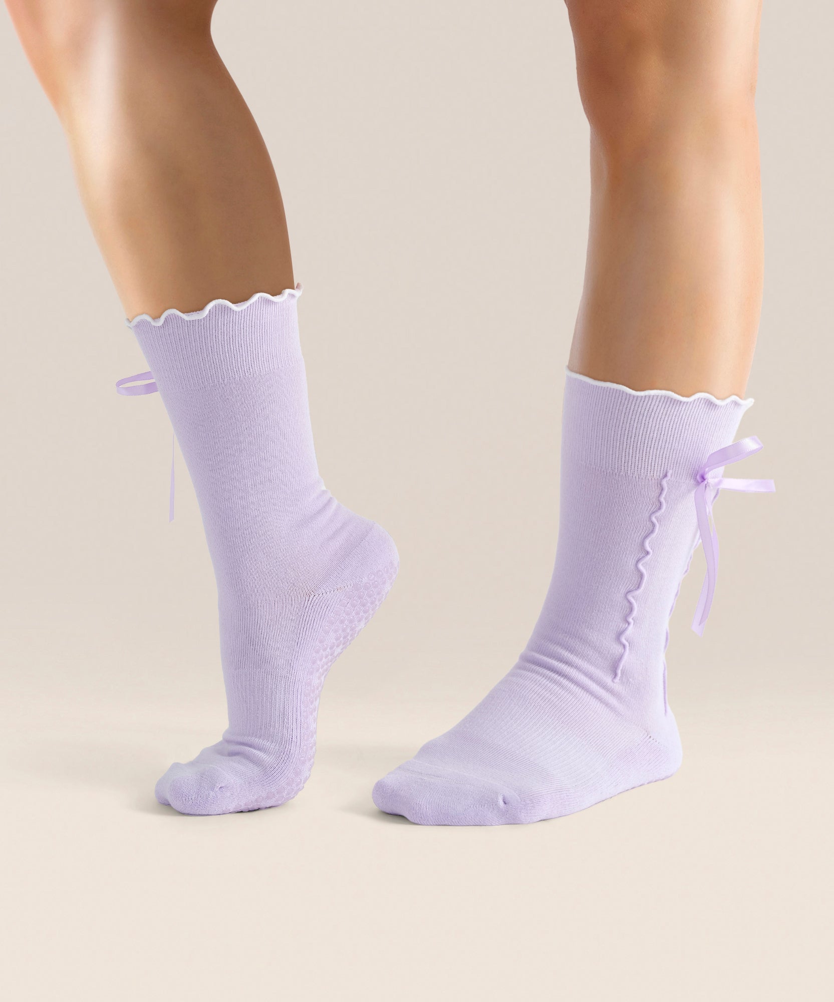 Crew Non Slip Grip Socks - Lavender Bow