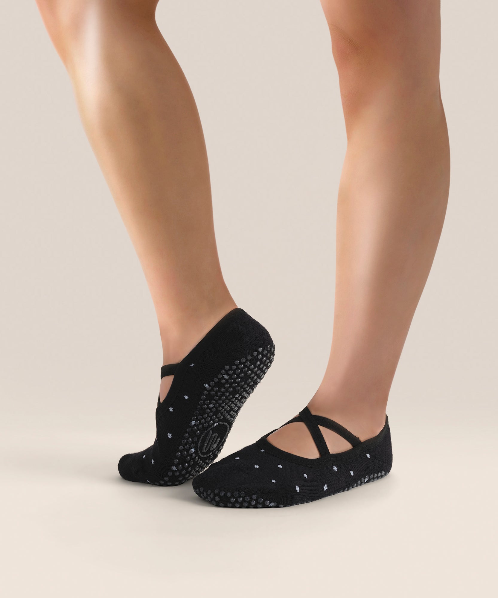 Ballet Non Slip Grip Socks - Black Polka