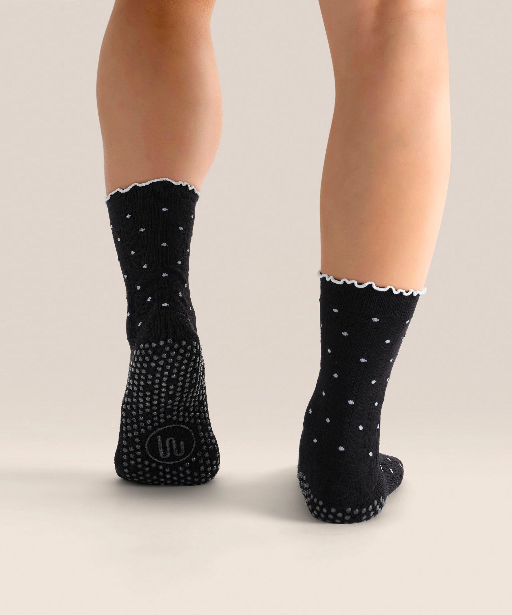 Crew Grip Socks - Black Polka Ruffle