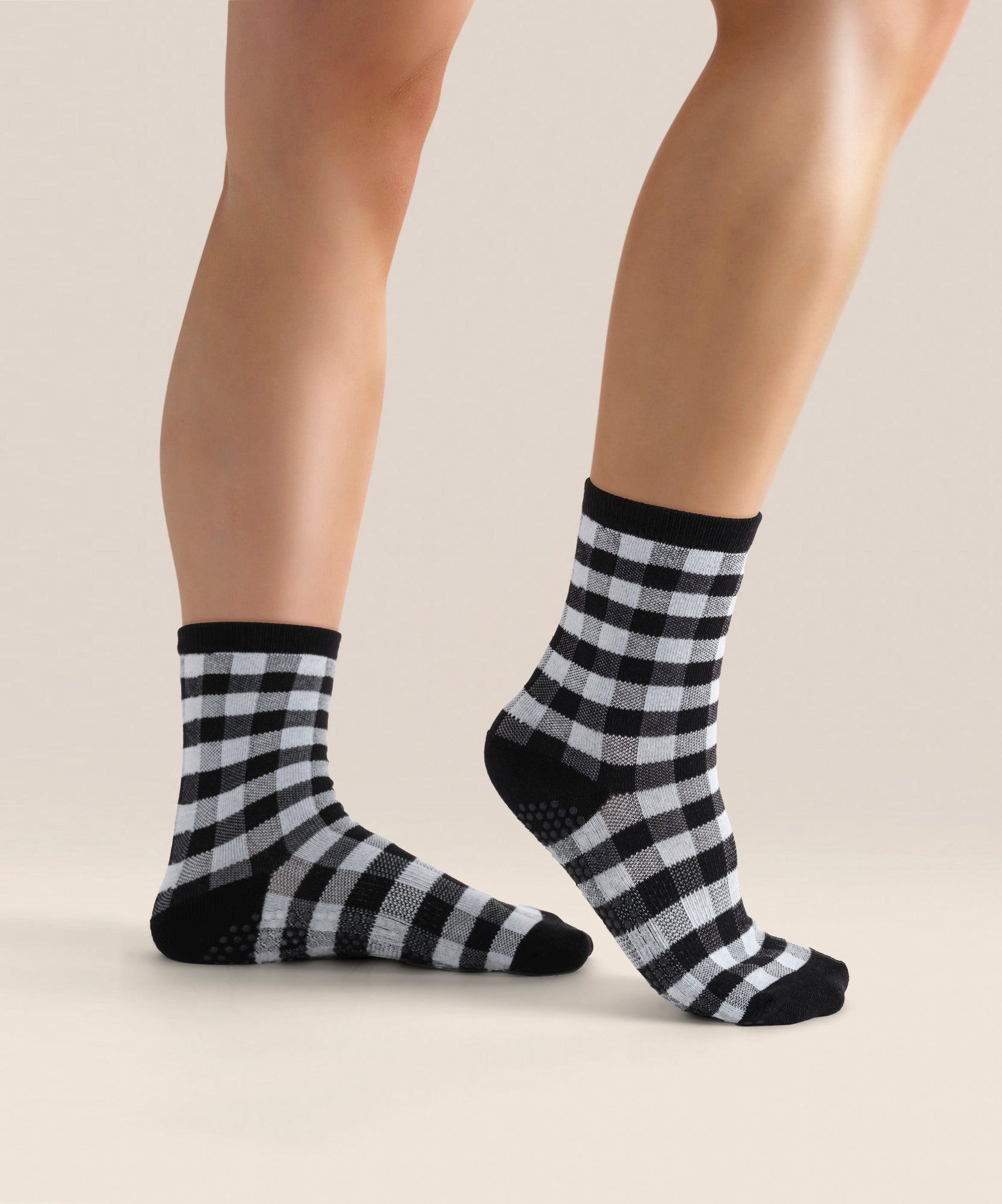 Crew Non Slip Grip Socks - Monochrome Gingham
