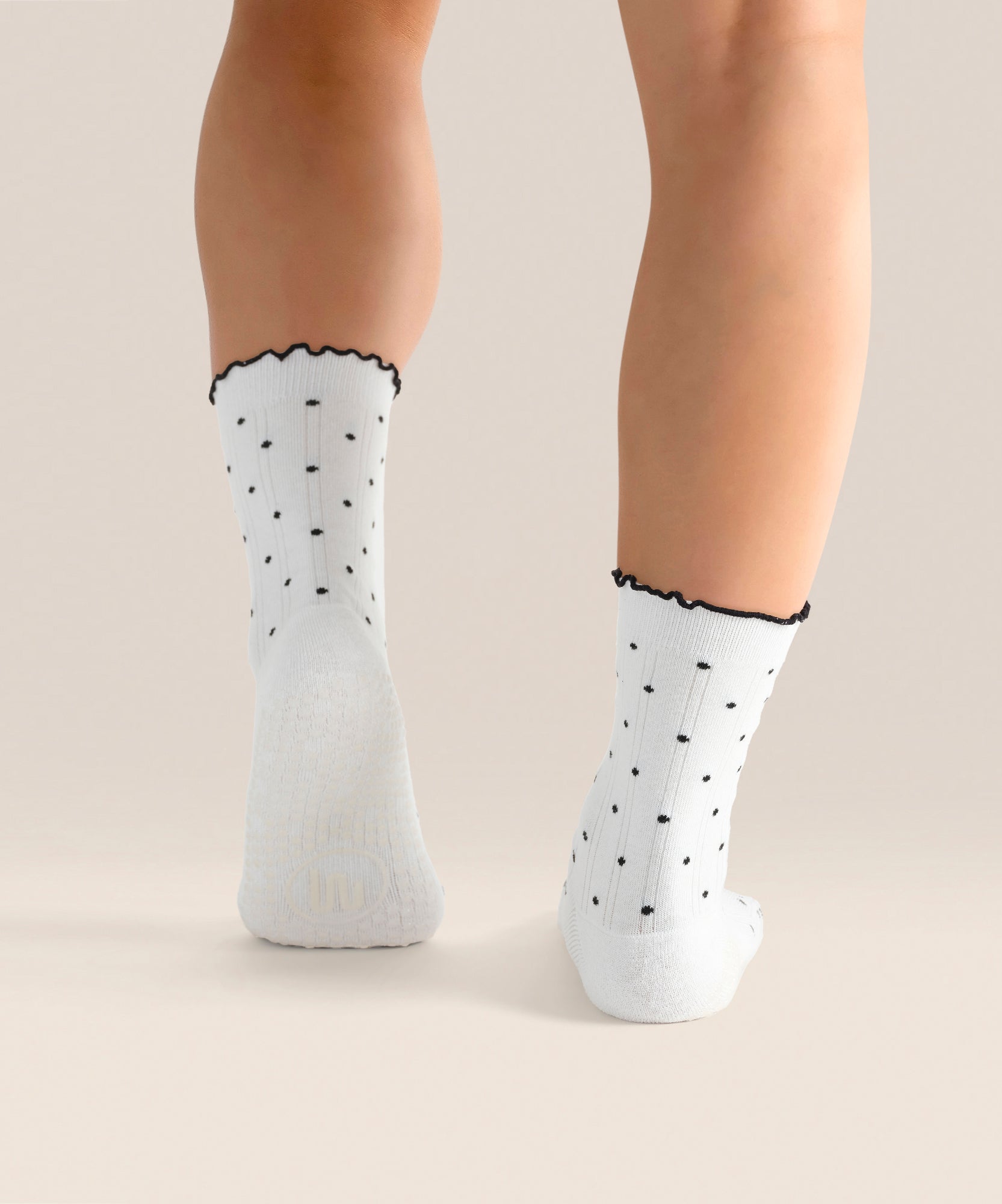 Crew Grip Socks - White Polka Ruffle