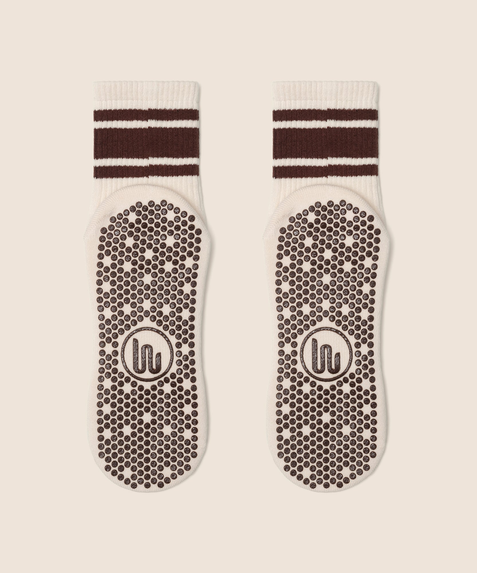 Crew Non Slip Grip Socks - Oat Espresso Stripe
