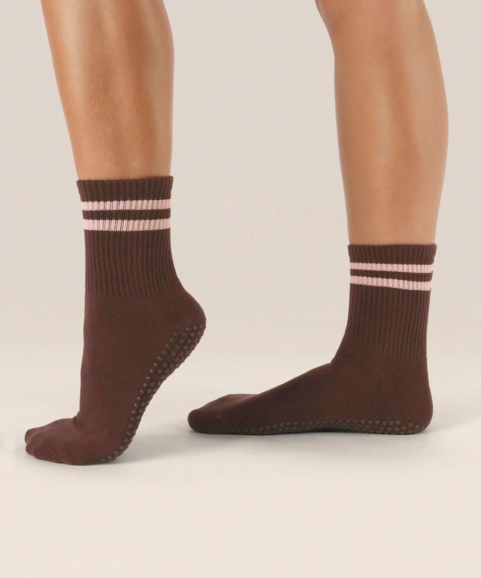 Crew Non Slip Grip Socks - Sporty Stripe Espresso