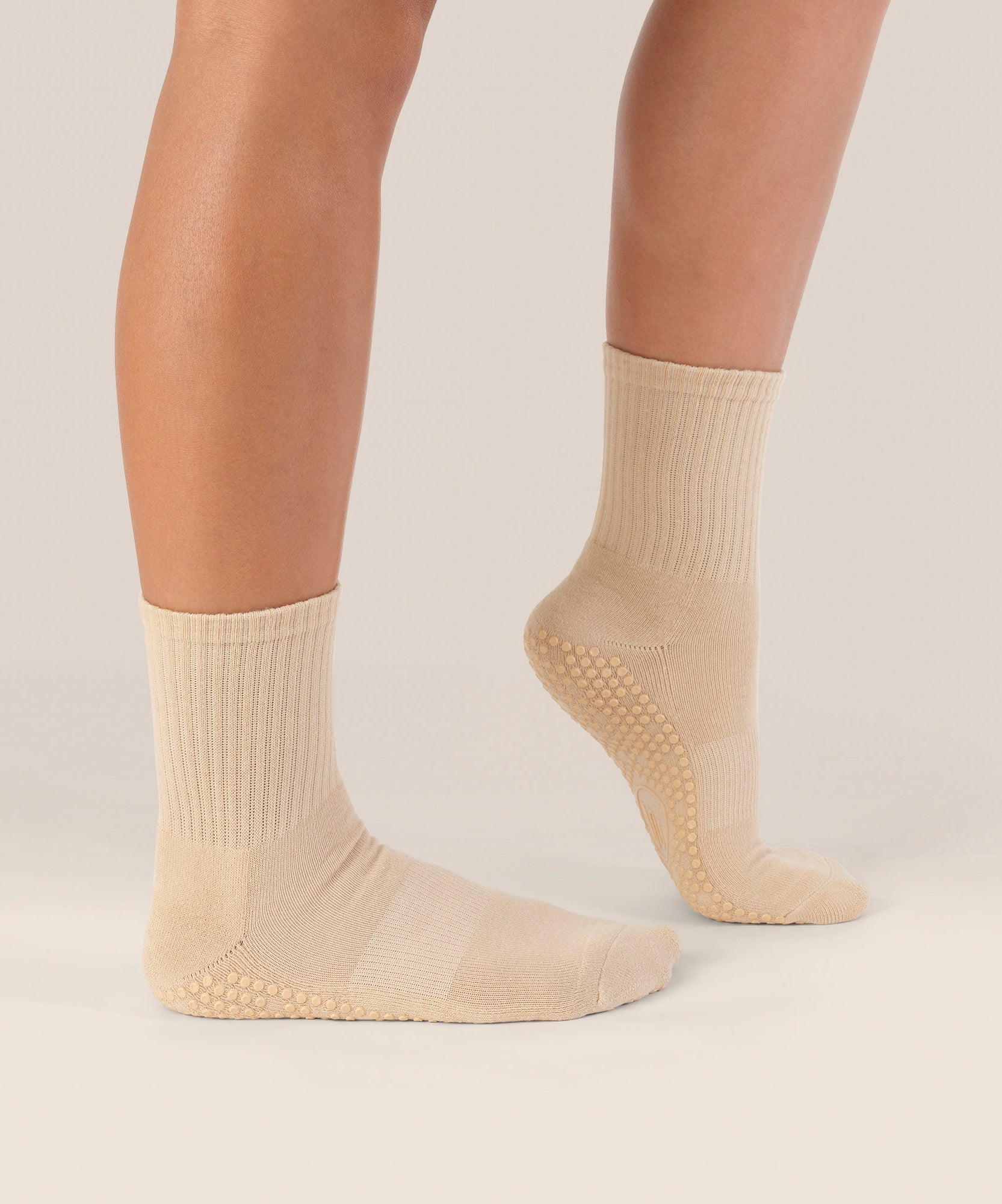 Crew Non Slip Grip Socks - Almond