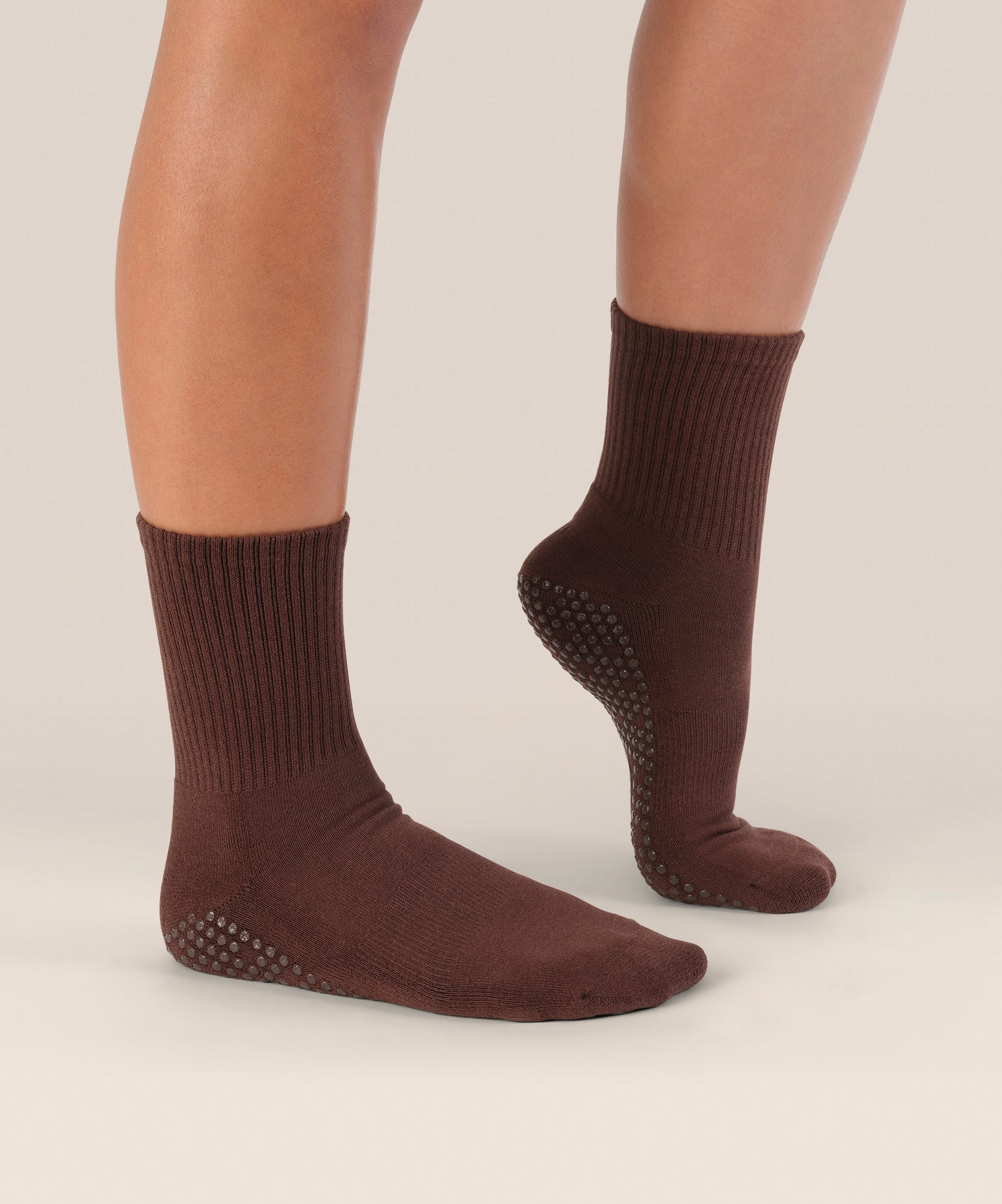 Crew Non Slip Grip Socks - Espresso