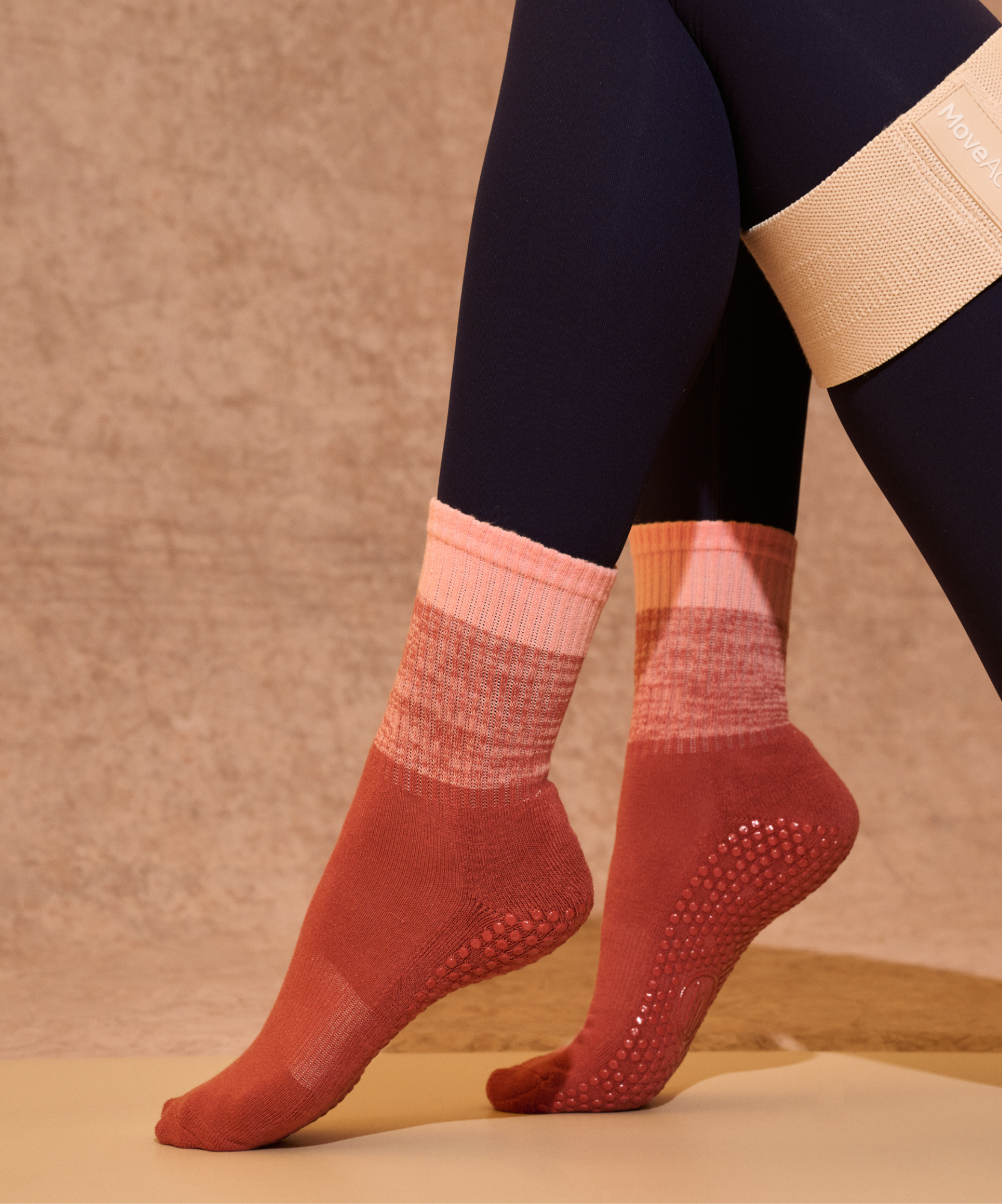 Crew Non Slip Grip Socks - Fade Red Earth.