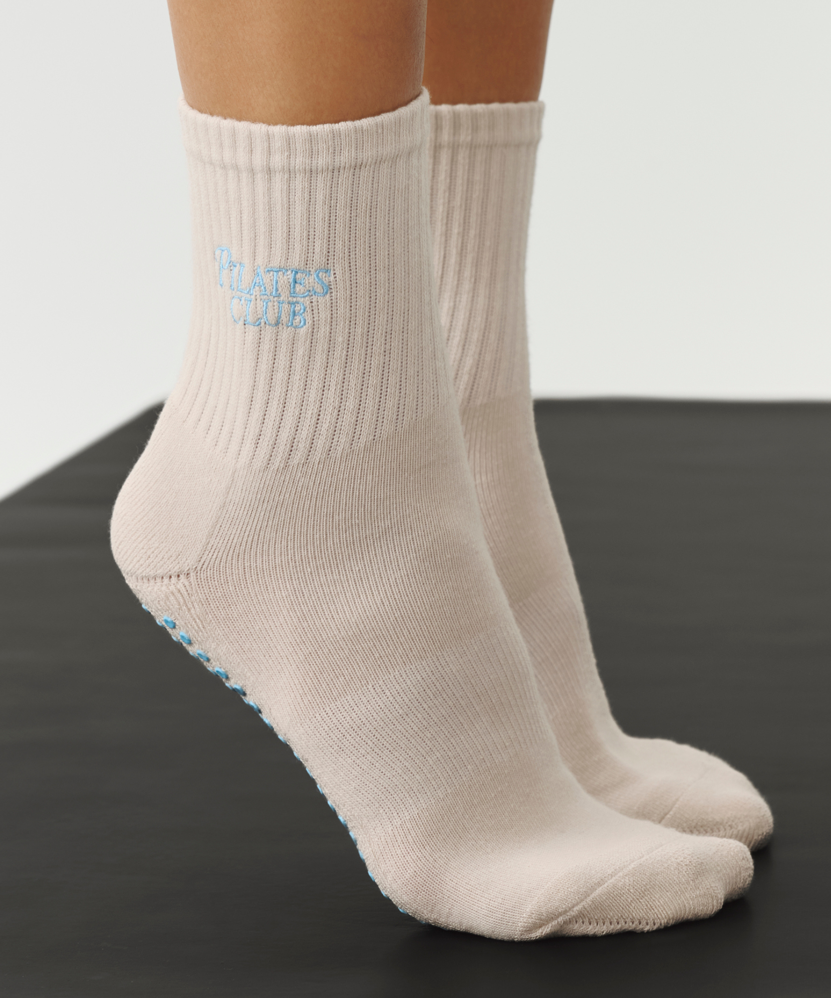 Crew Non Slip Grip Socks - Pilates Club Stone