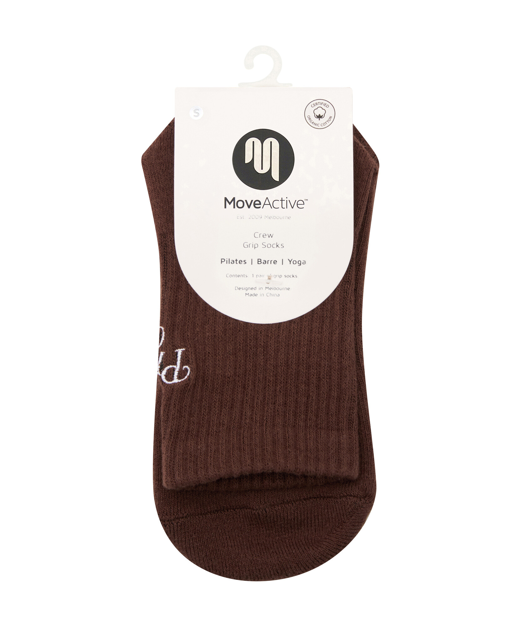 Crew Non Slip Grip Socks - Pilates Club Brown