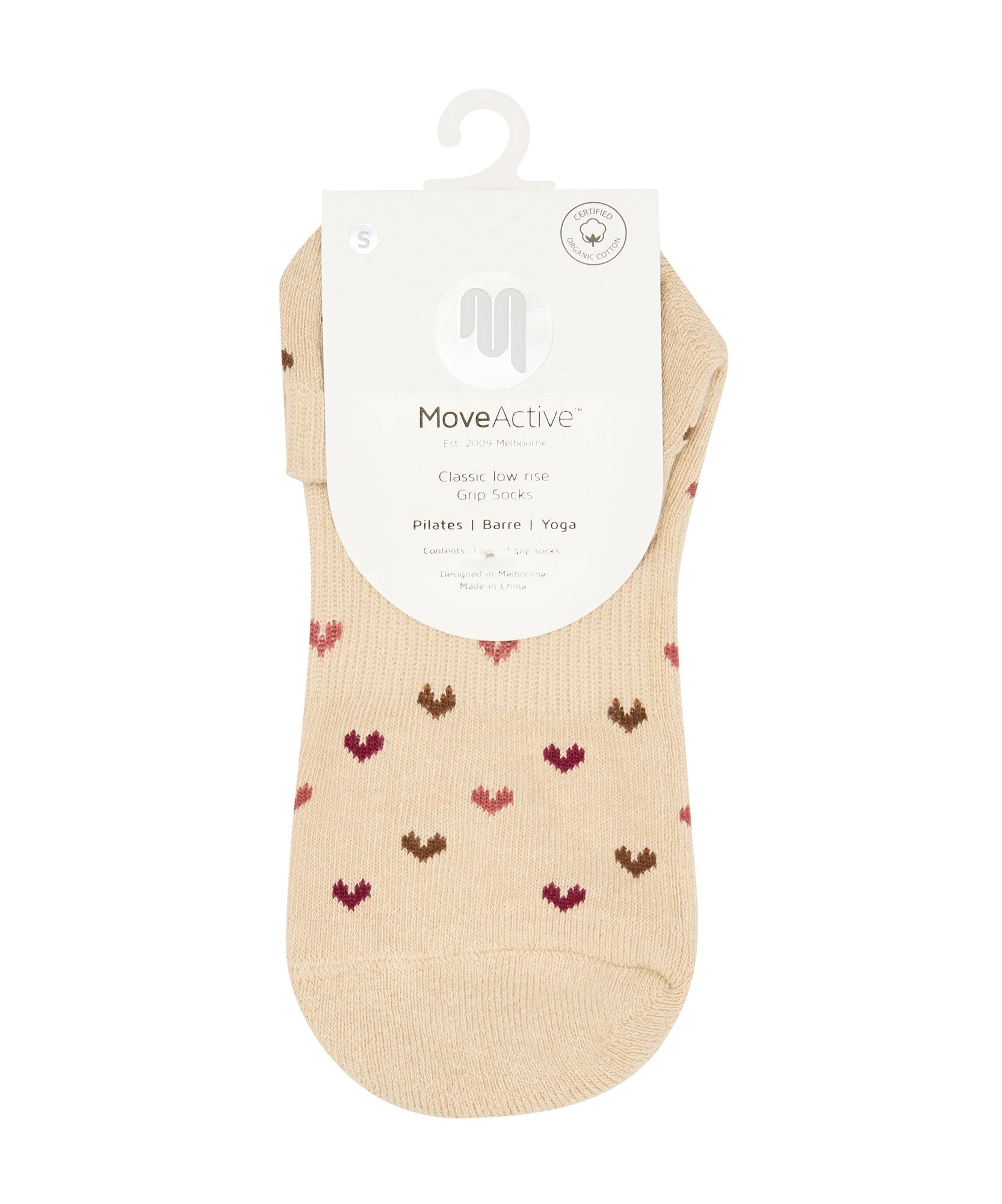 Low Rise Grip Socks - Hearts Aflutter Beige