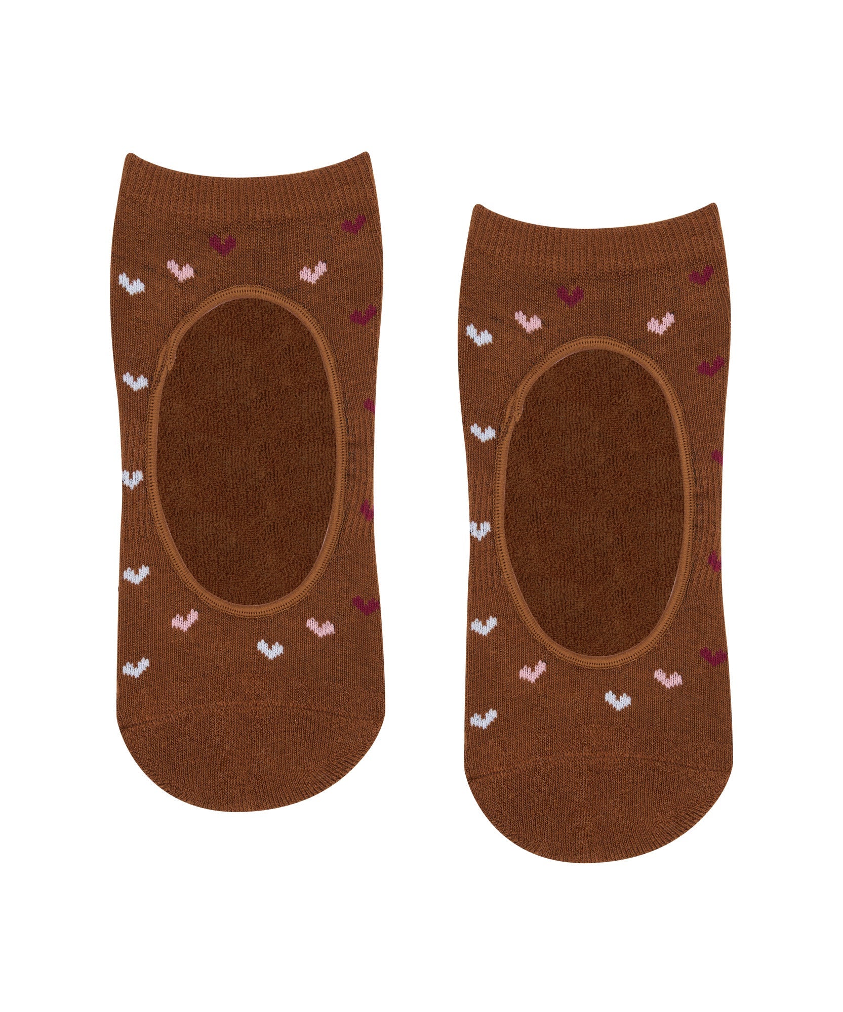 Slide On Grip Socks - Hearts Aflutter Brown