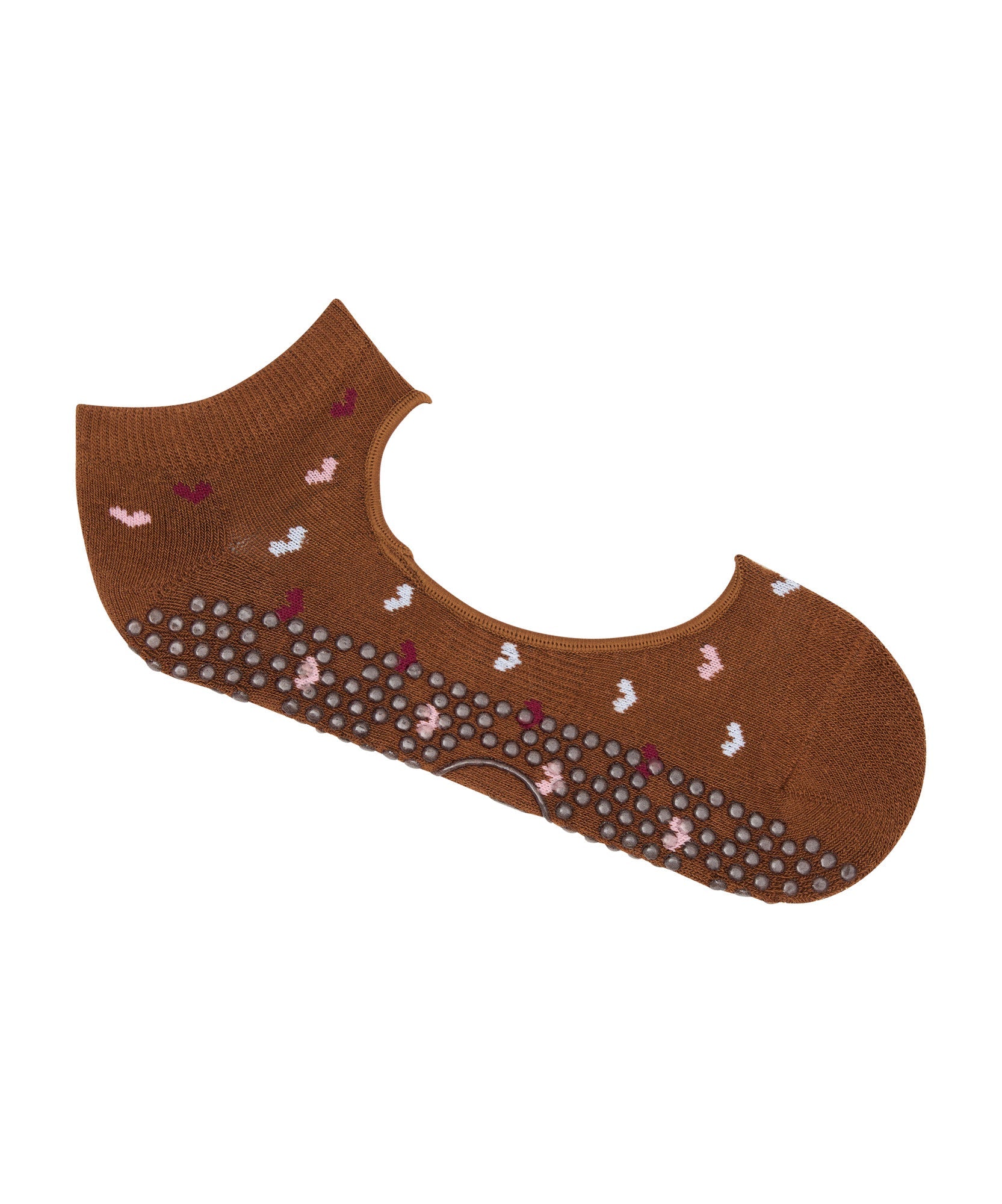 Slide On Grip Socks - Hearts Aflutter Brown