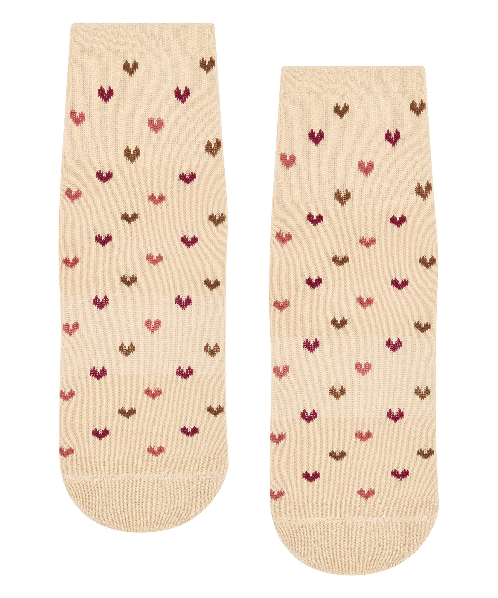 Quarter Crew Non Slip Grip Socks - Hearts Aflutter Beige