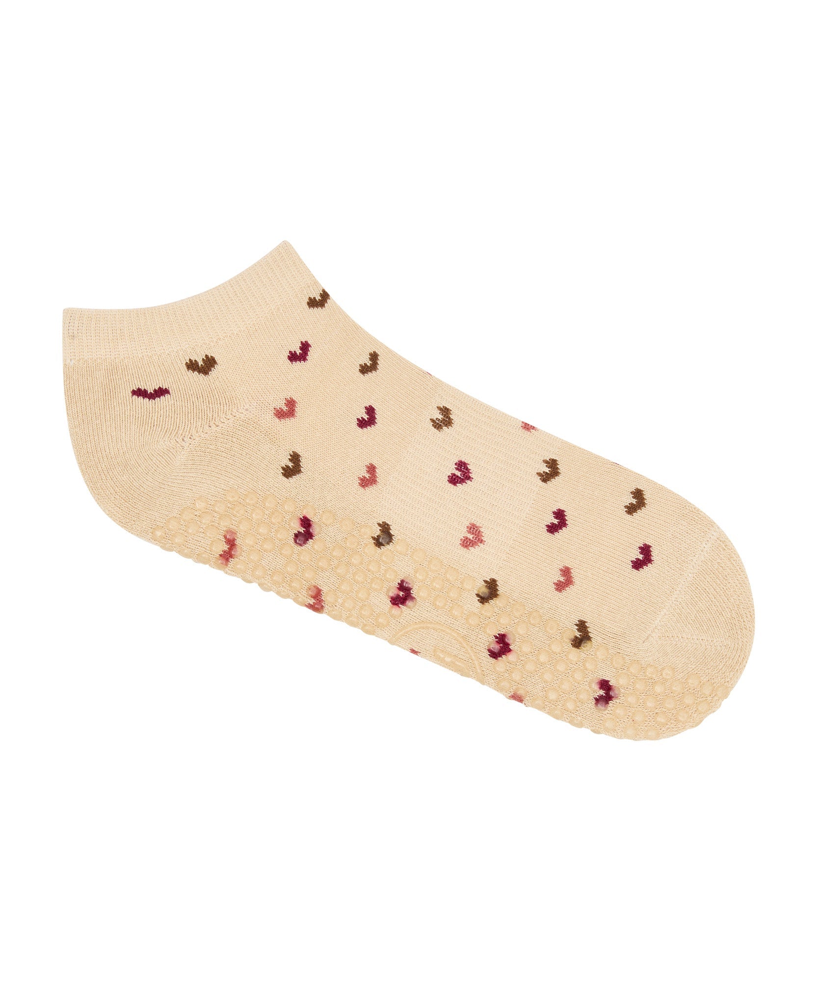 Low Rise Grip Socks - Hearts Aflutter Beige