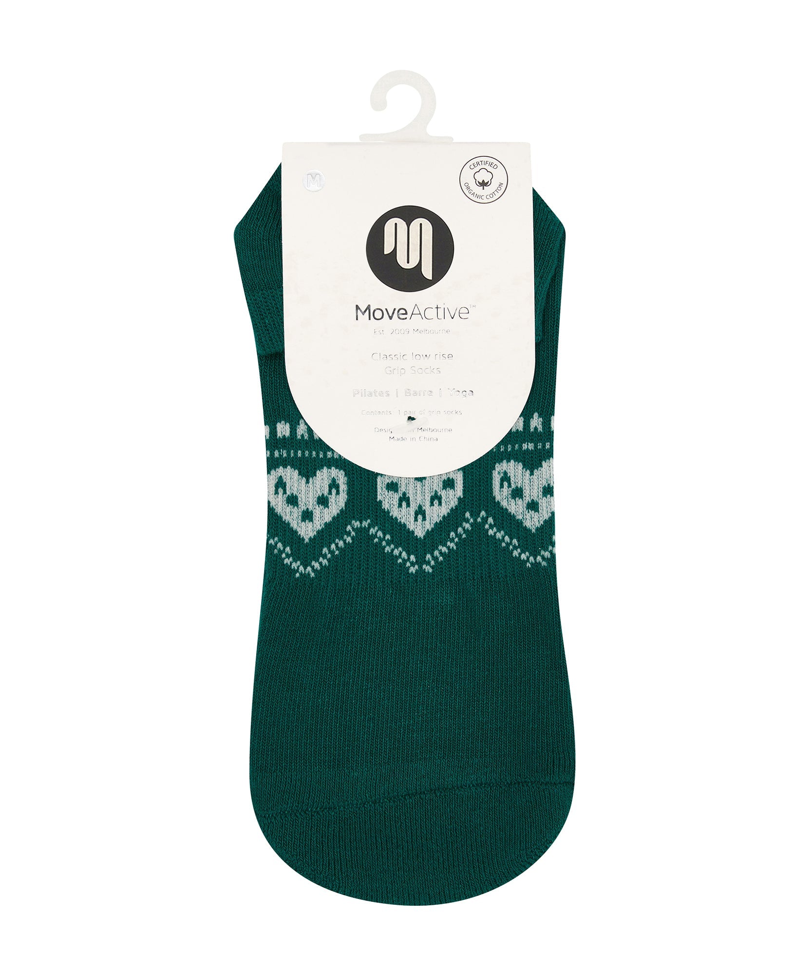 Low Rise Grip Socks - Alpine Heart Emerald