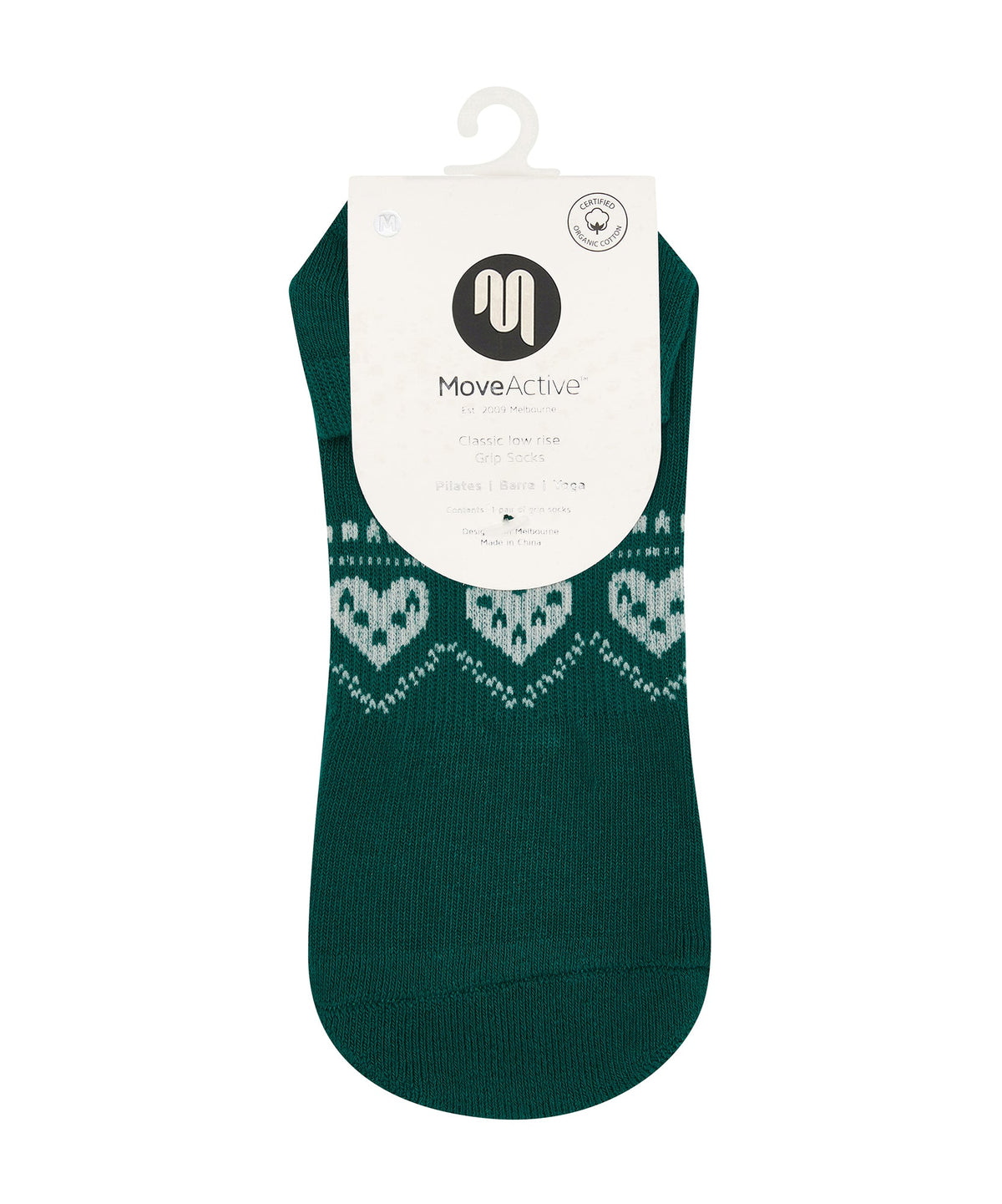 Low Rise Grip Socks - Alpine Heart Emerald