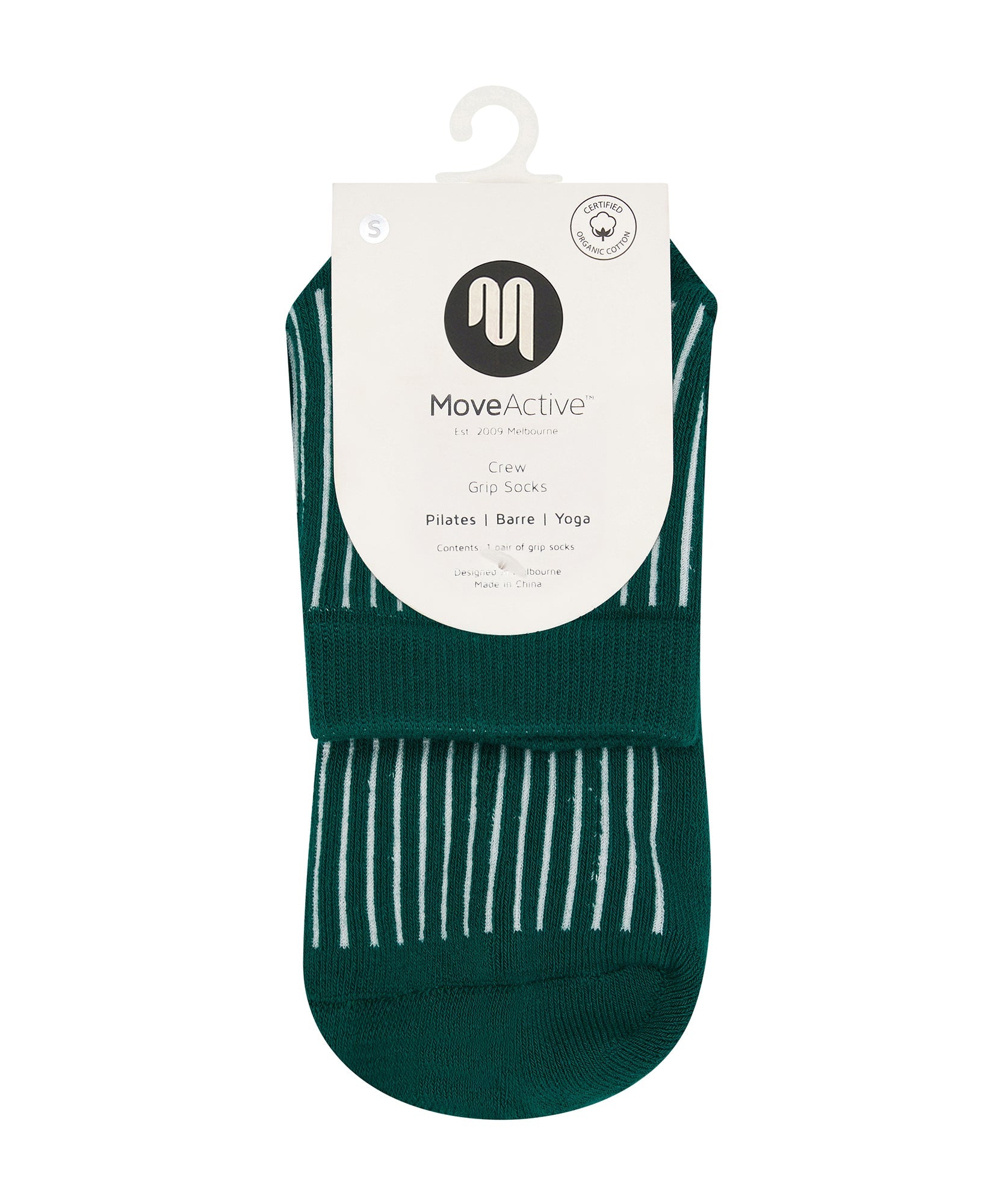Quarter Crew Grip Socks - Ribbed Emerald