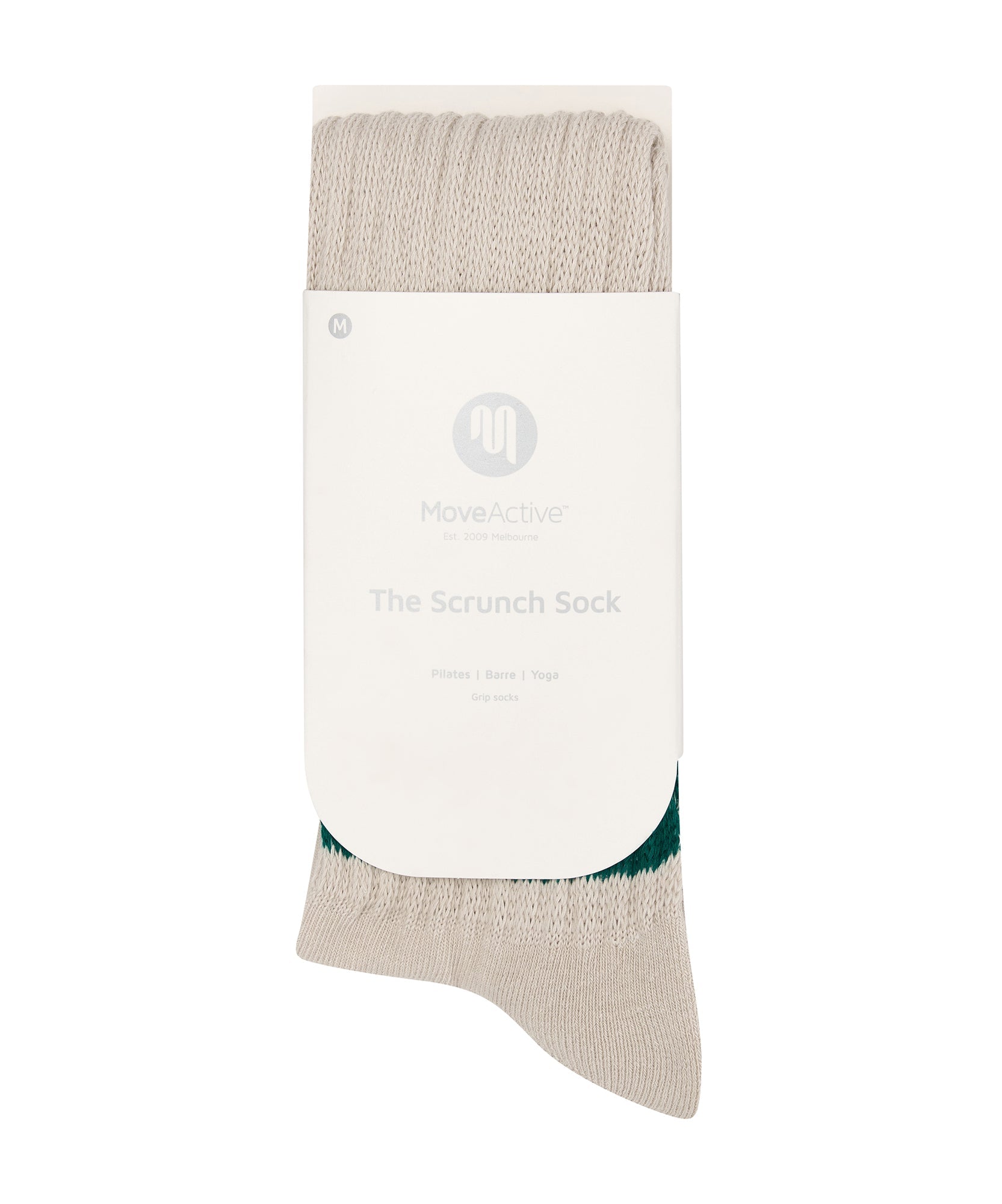 Scrunch Non Slip Grip Socks - Oat Emerald Stripe Slouch
