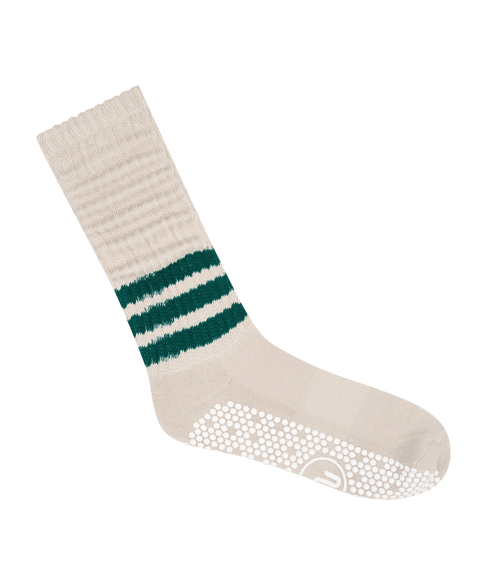 Scrunch Non Slip Grip Socks - Oat Emerald Stripe Slouch