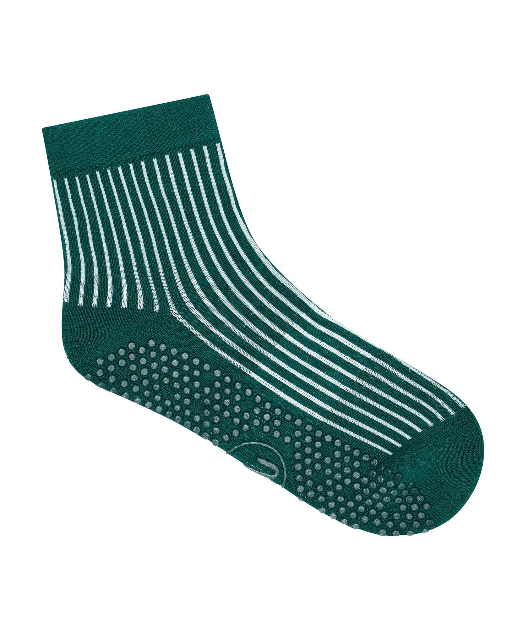 Quarter Crew Grip Socks - Ribbed Emerald