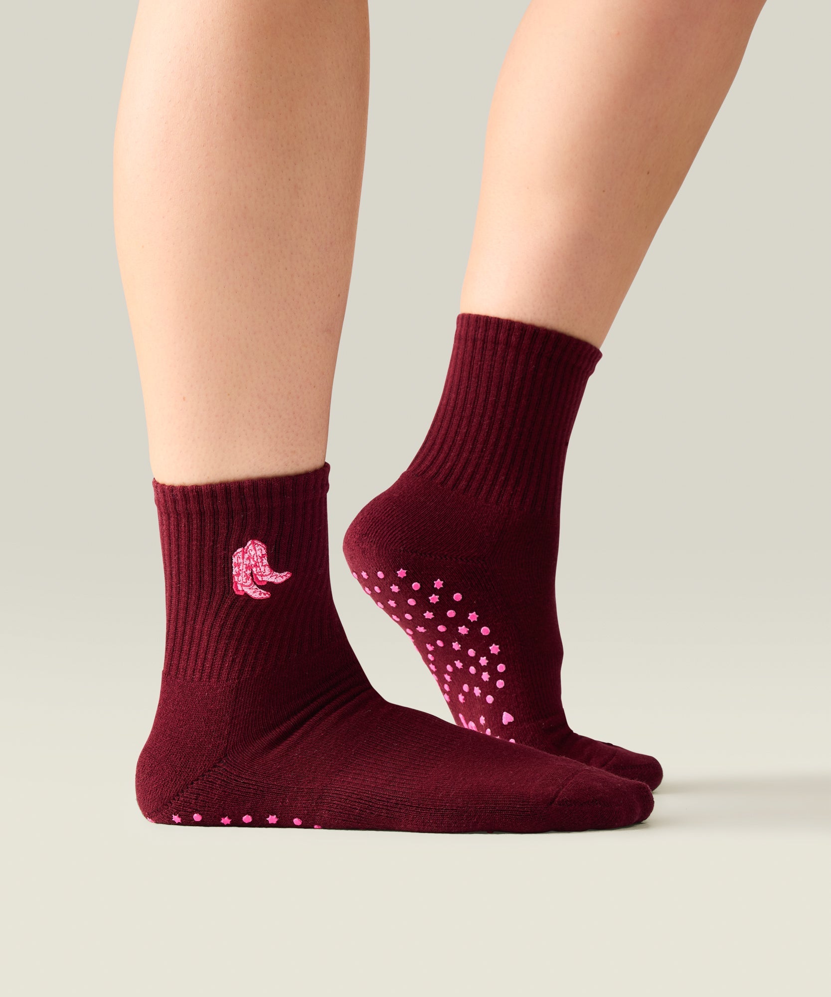 Crew Non Slip Grip Socks - Boot Scootin' Mulberry