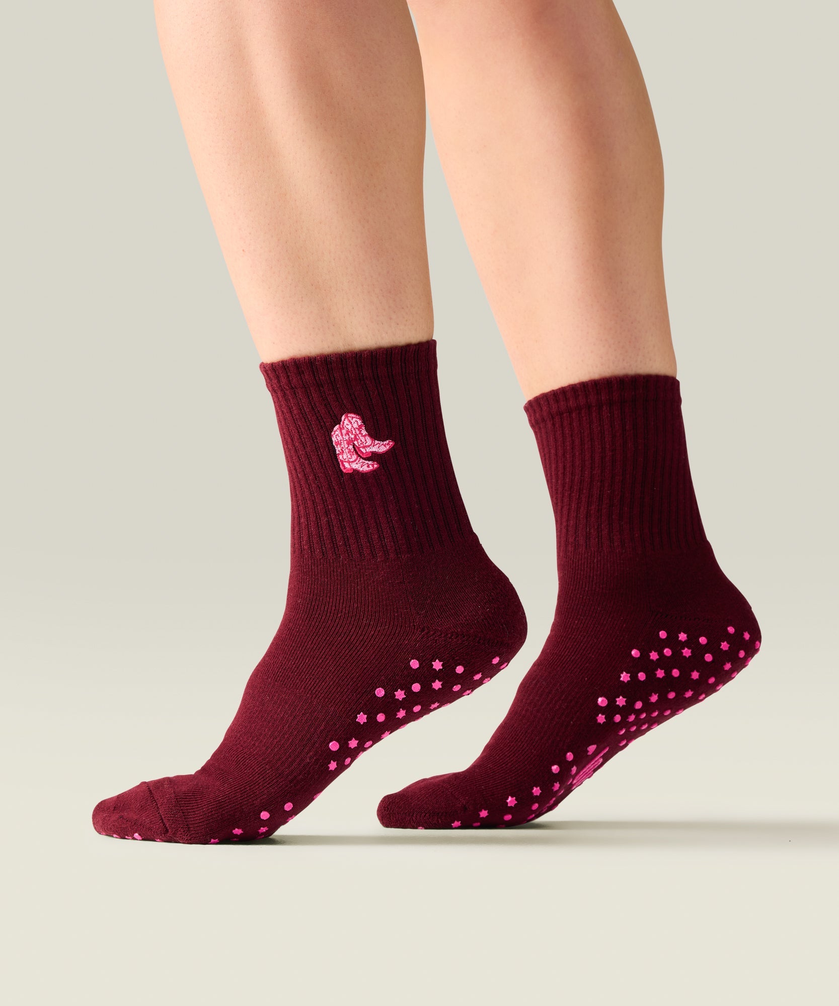 Crew Non Slip Grip Socks - Boot Scootin' Mulberry