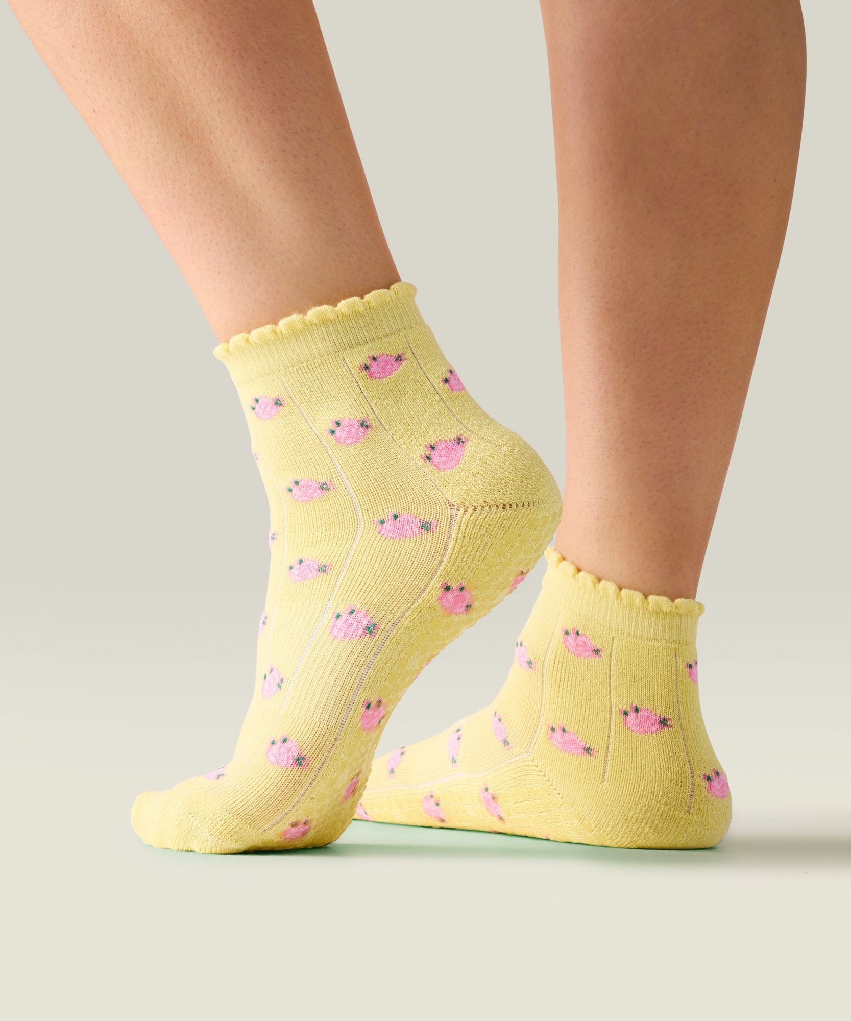 Quarter Crew Grip Socks - Wild Rose Maize