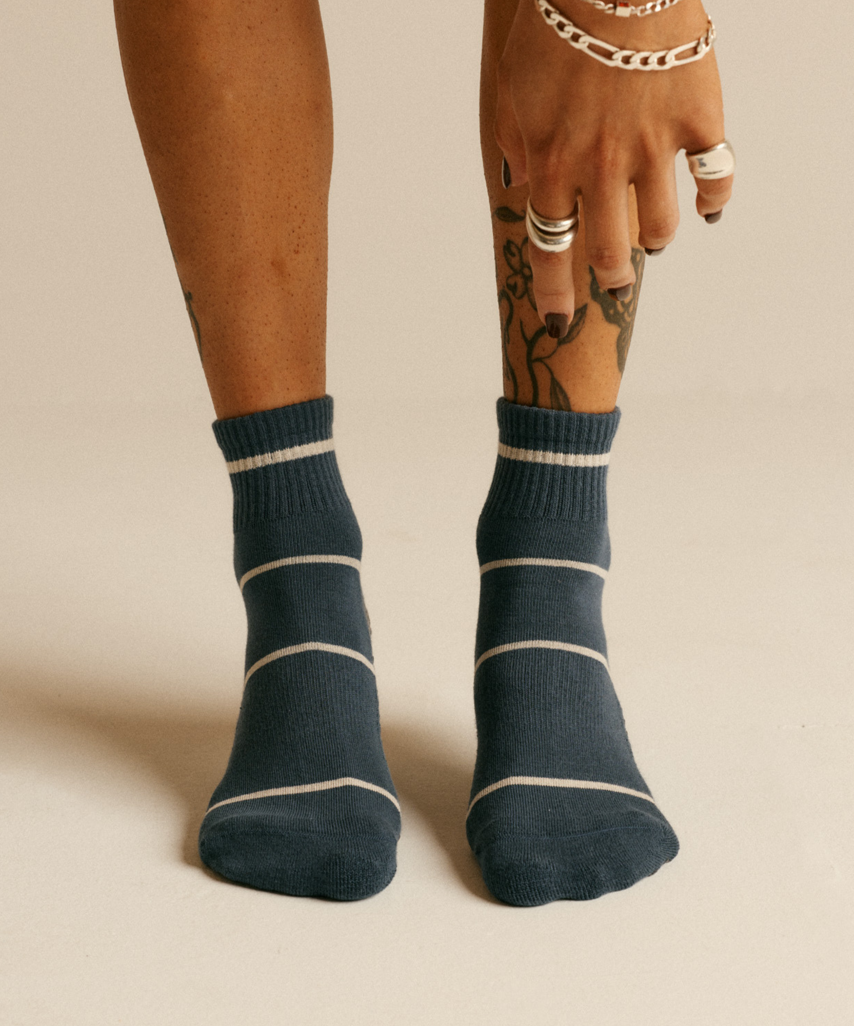 Quarter Crew Grip Socks - Baseline Navy