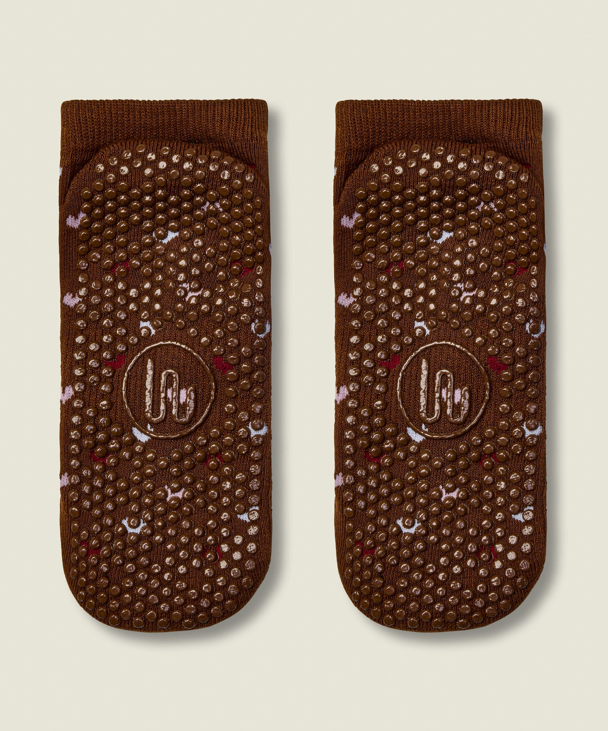 Low Rise Grip Socks - Hearts Aflutter Brown
