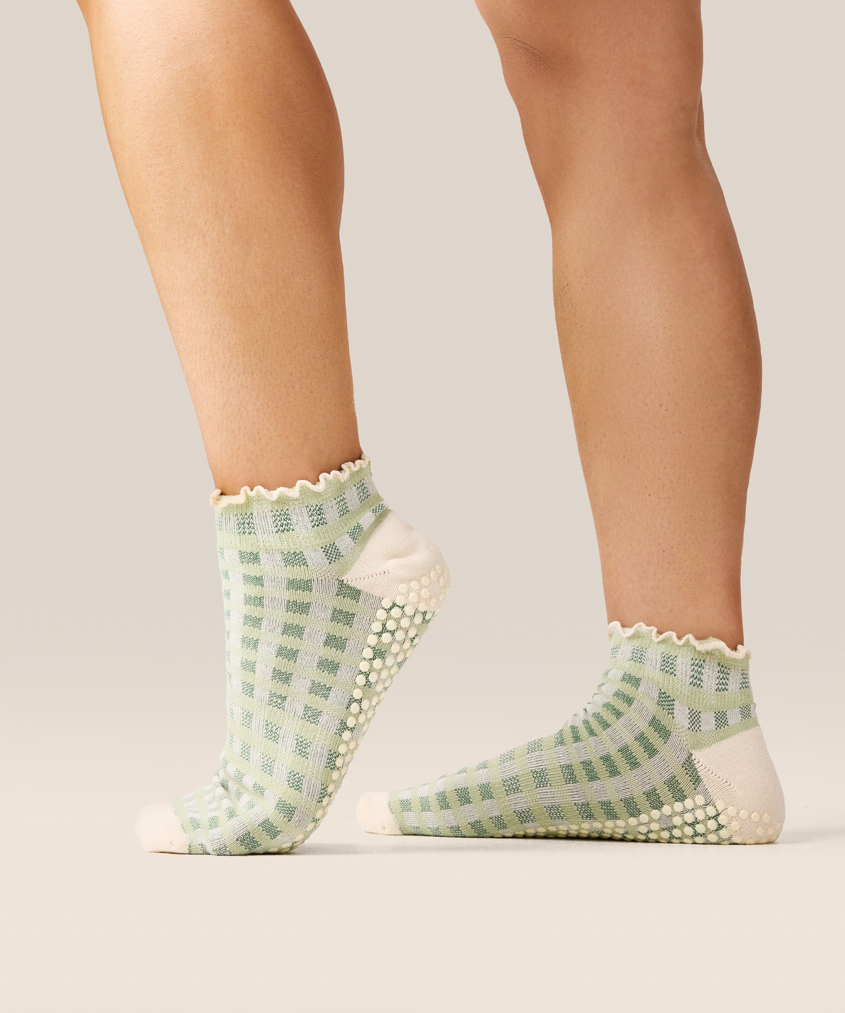 Low Rise Grip Socks - Gingham Frill Mint