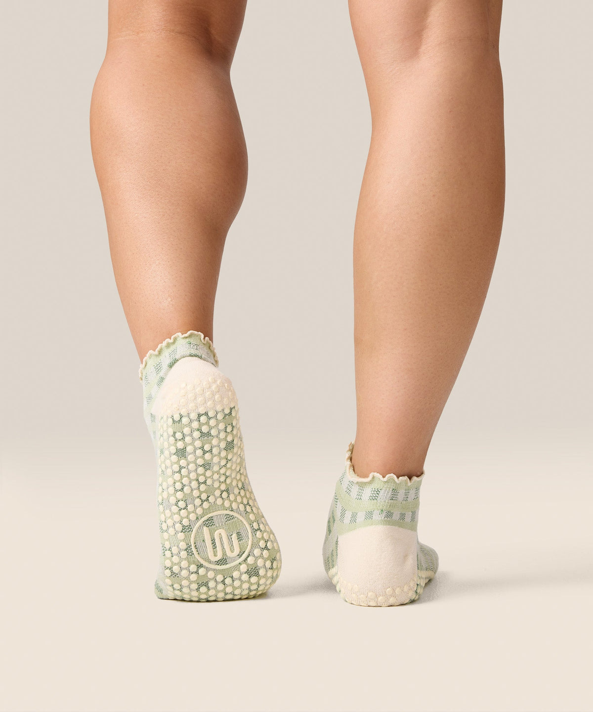 Low Rise Grip Socks - Gingham Frill Mint