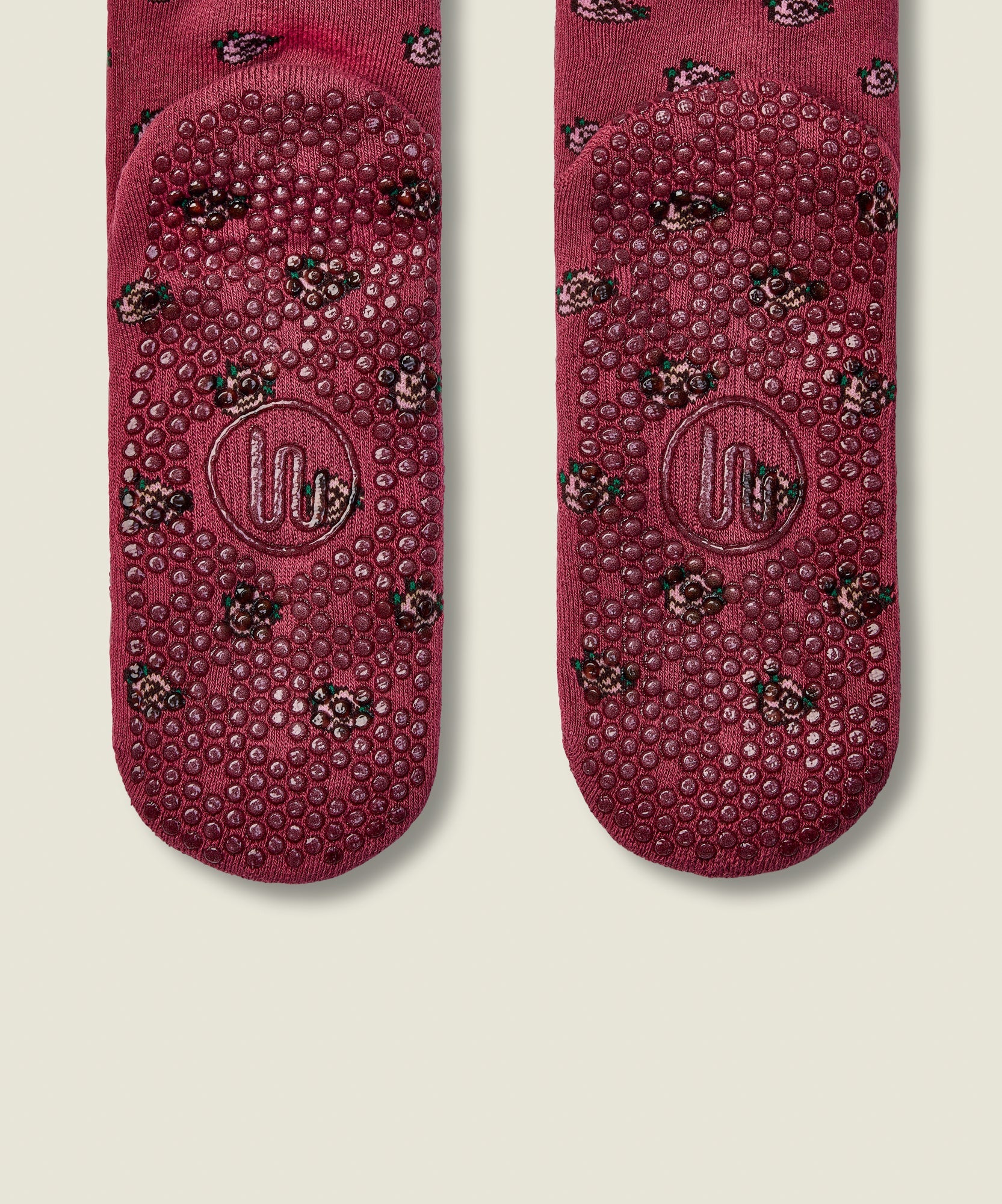 Quarter Crew Non Slip Grip Socks - Wild Rose Berry