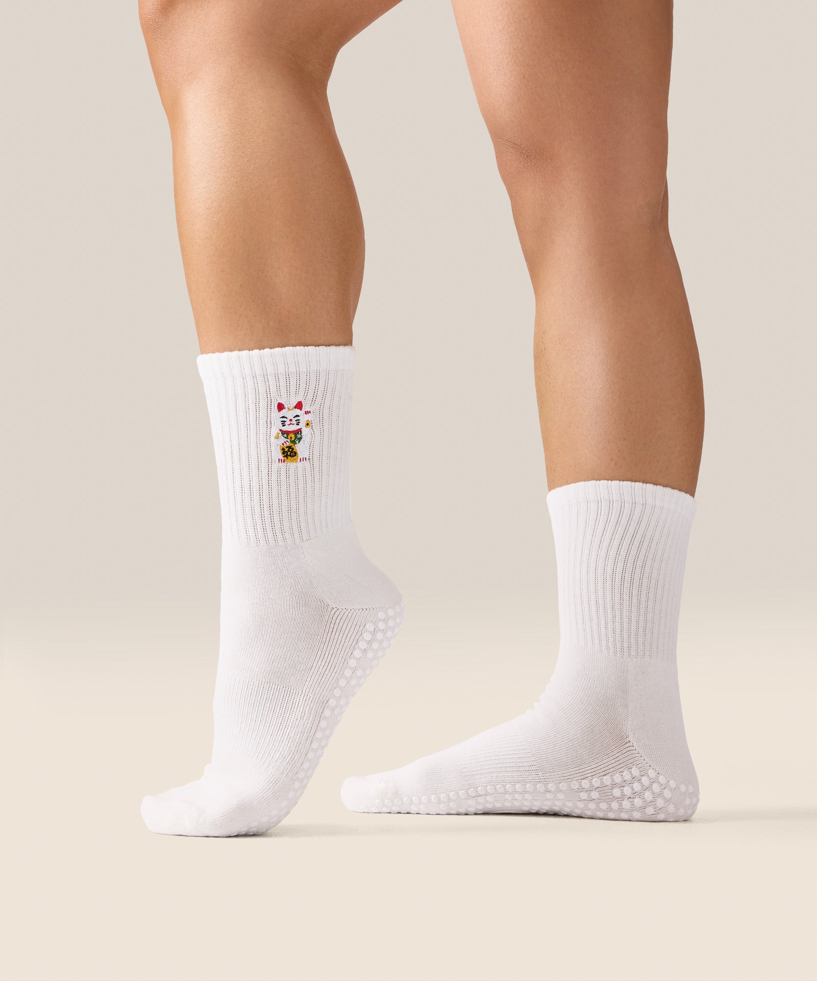 Crew Grip Socks - Fortune Kitty Ivory