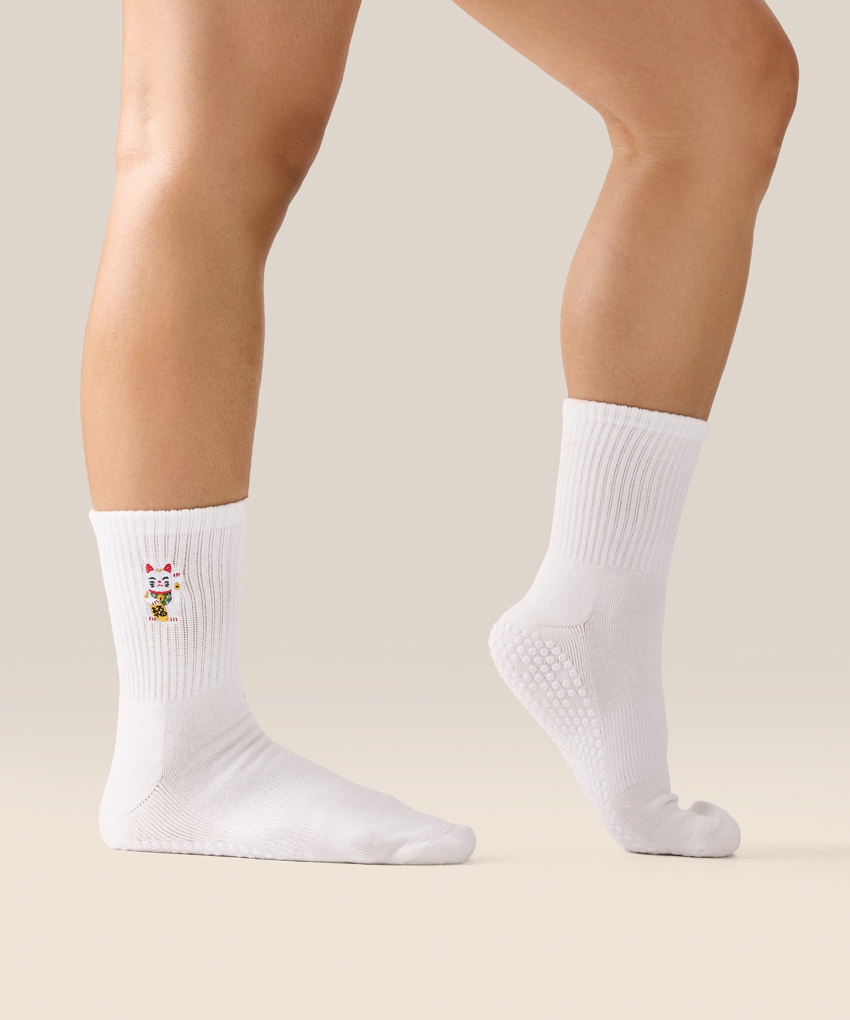 Crew Grip Socks - Fortune Kitty Ivory
