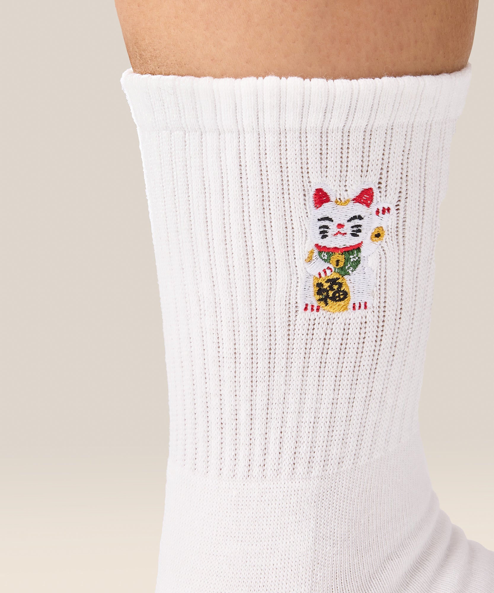 Crew Grip Socks - Fortune Kitty Ivory