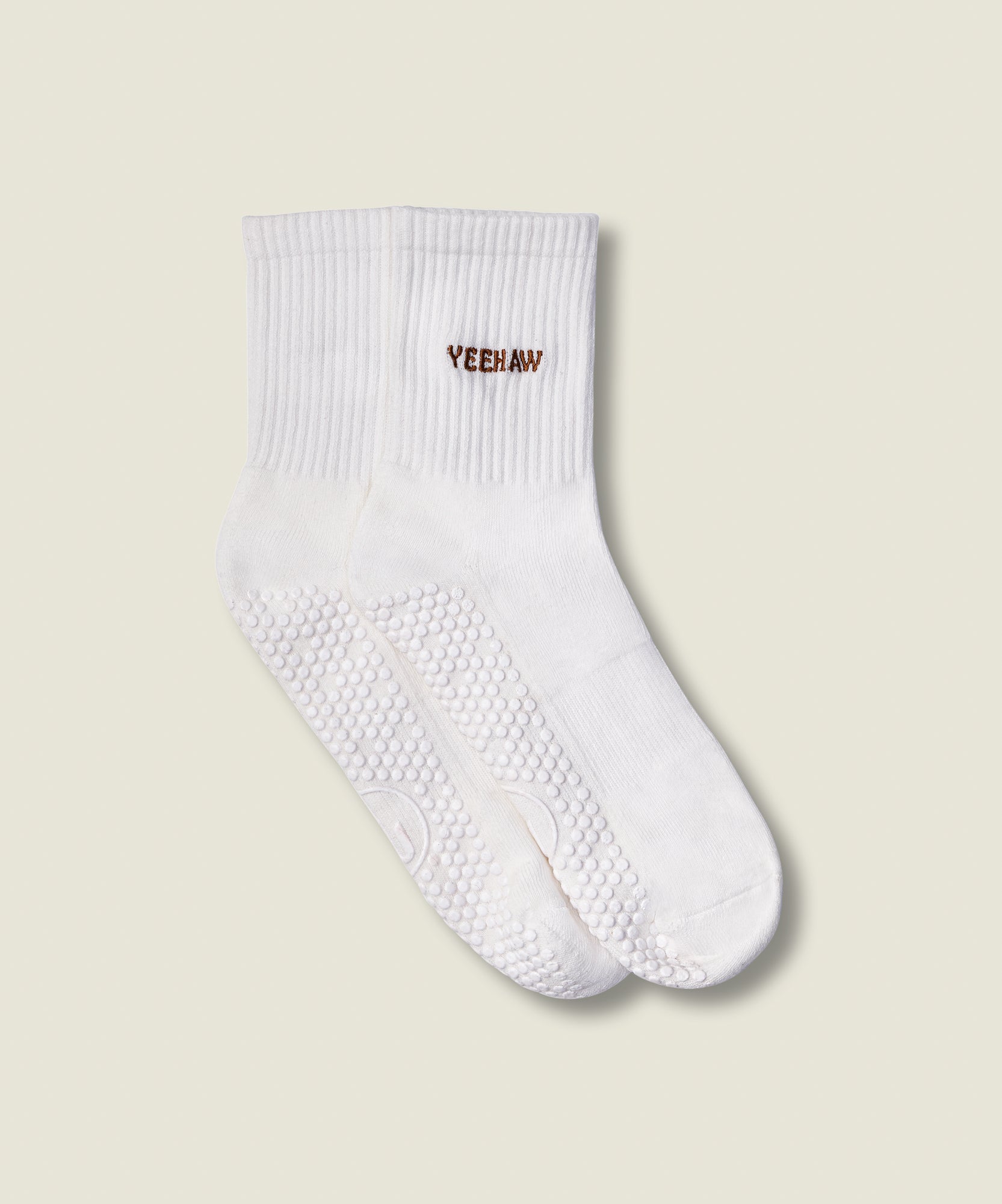 Crew Non Slip Grip Socks - Yeehaw Ivory