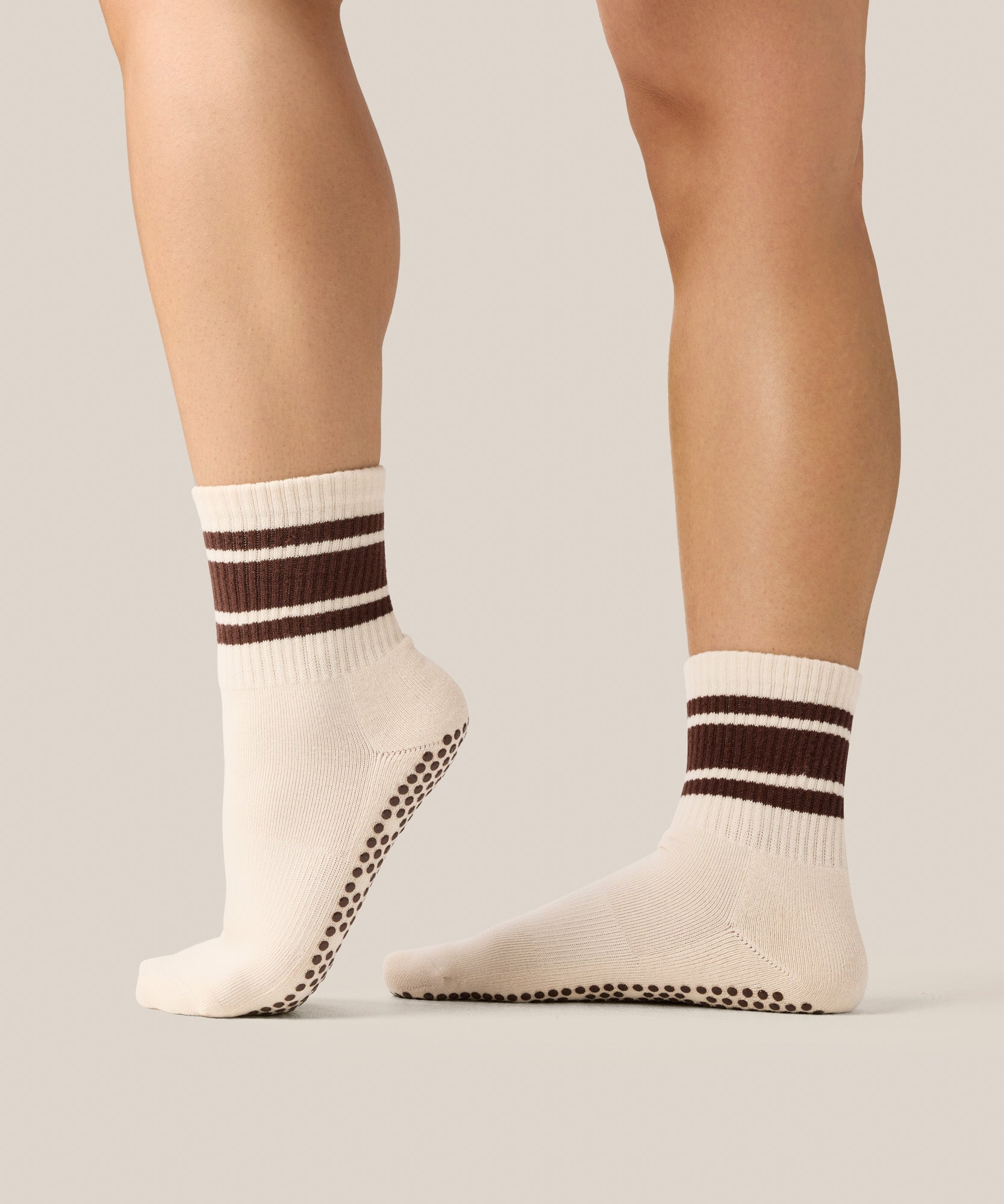 Crew Grip Socks - Oat Espresso Stripe