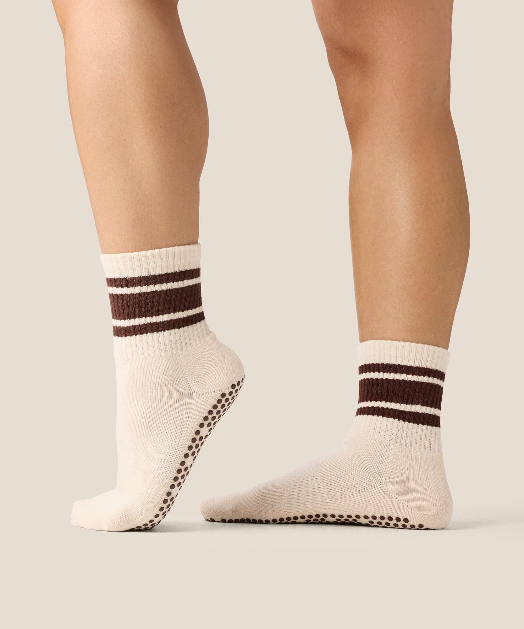 Crew Grip Socks - Oat Espresso Stripe
