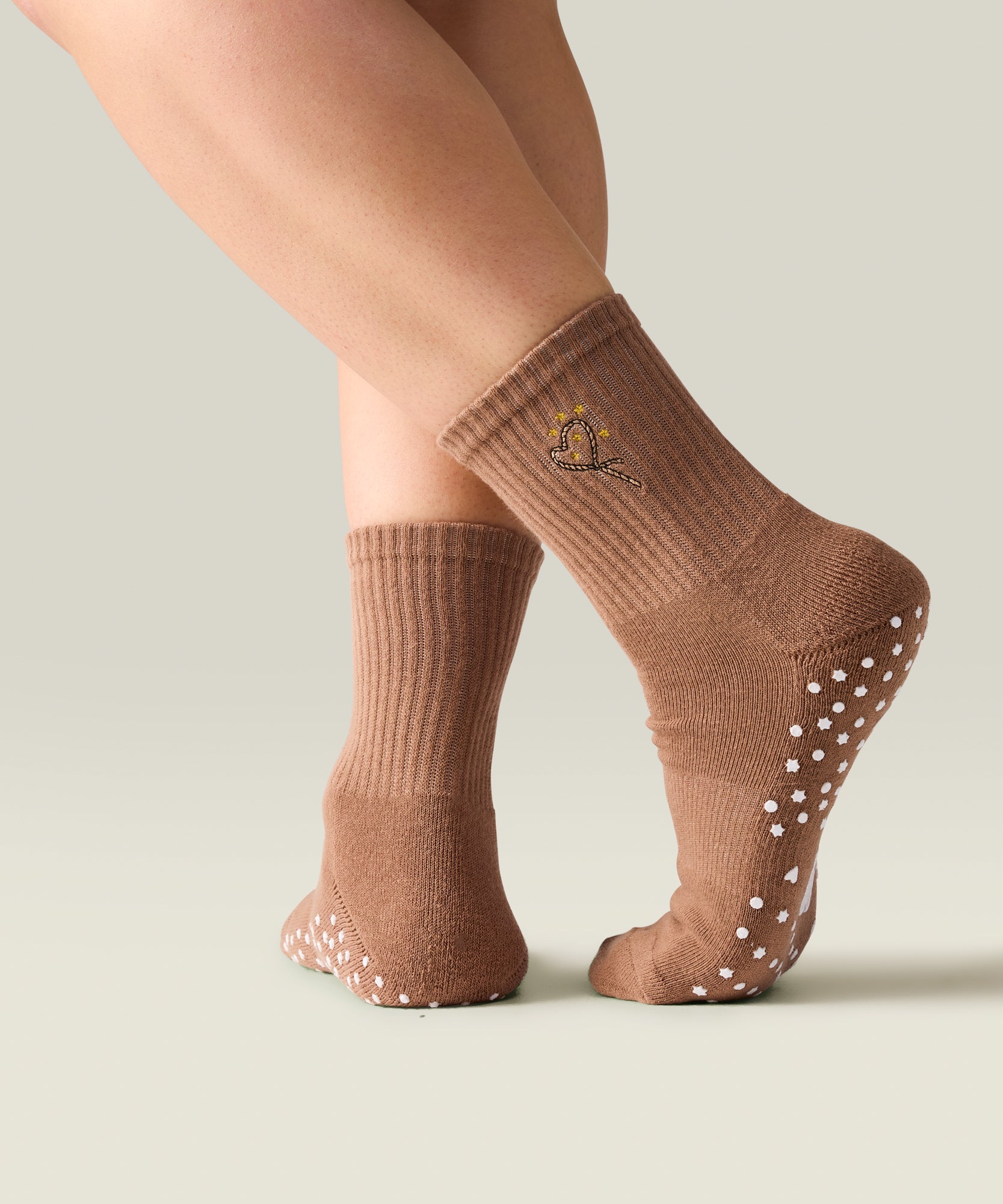Crew Non Slip Grip Socks - Lasoo Heart Tan