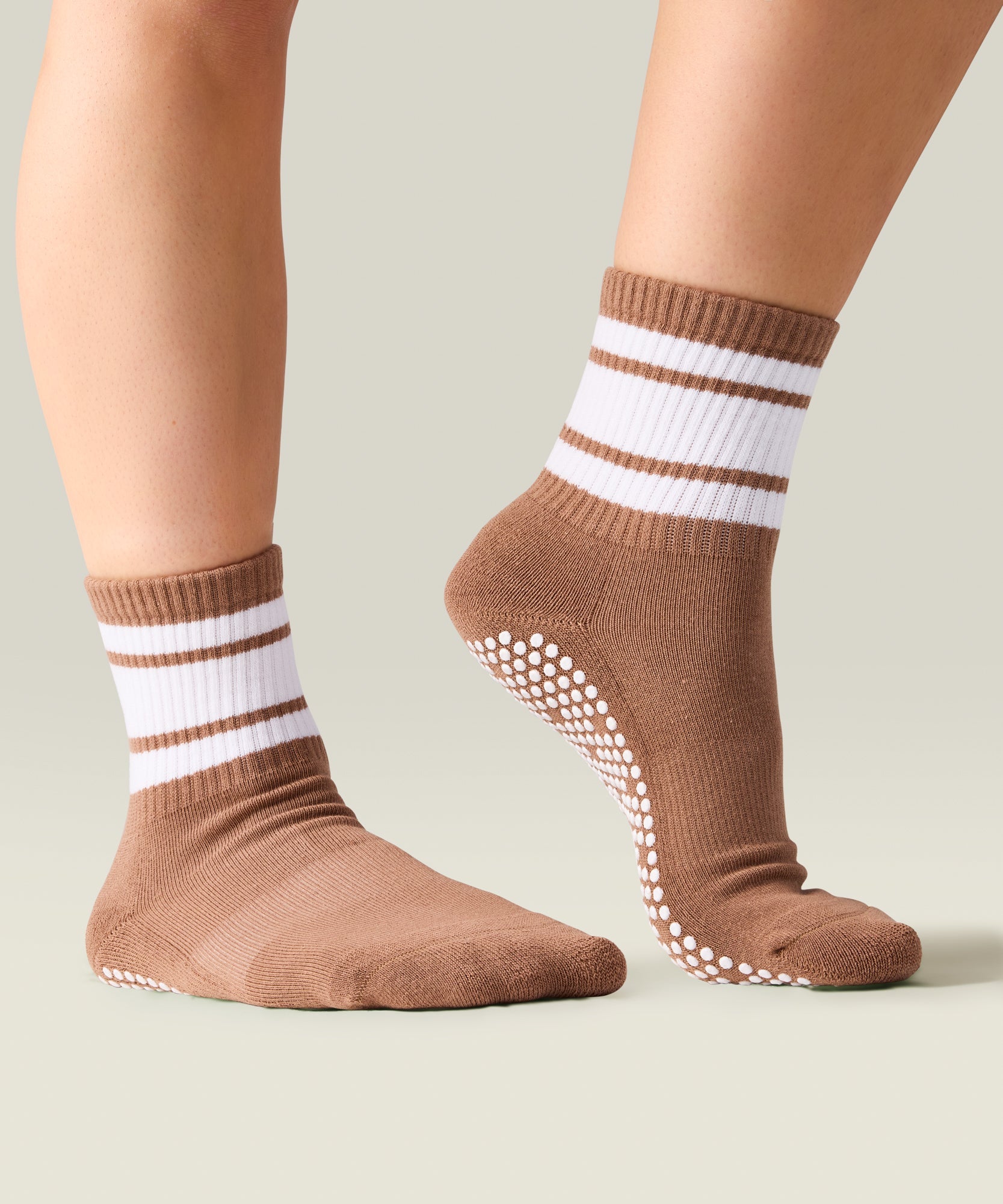 Crew Non Slip Grip Socks - Tan Stripe