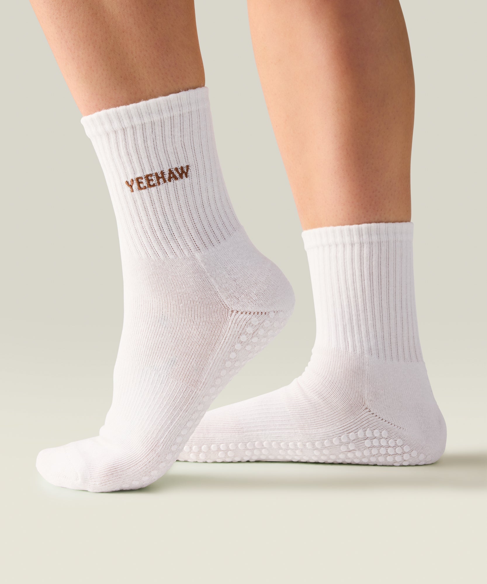 Crew Non Slip Grip Socks - Yeehaw Ivory