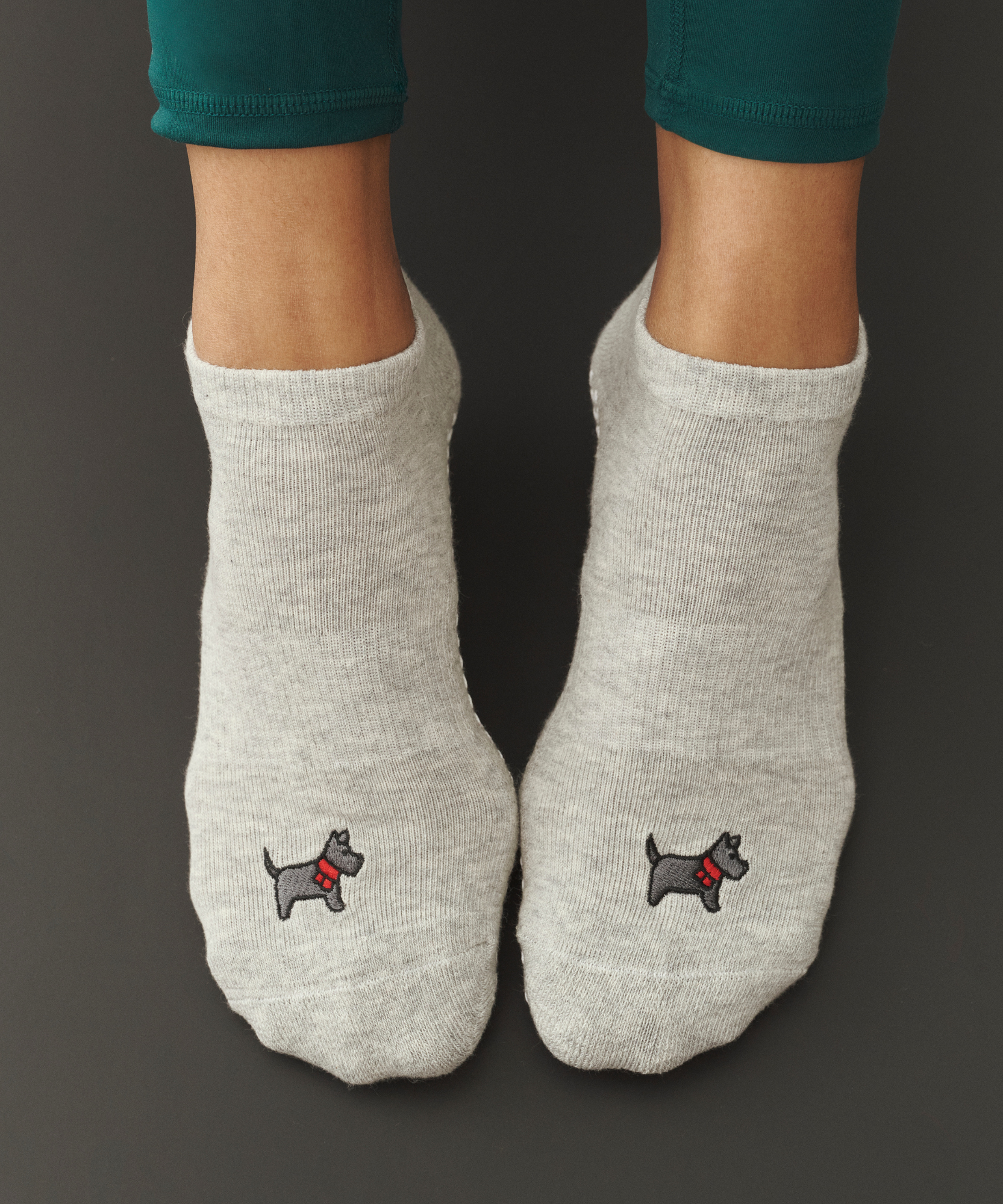 Low Rise Grip Socks - Cosy Pup Marle Grey