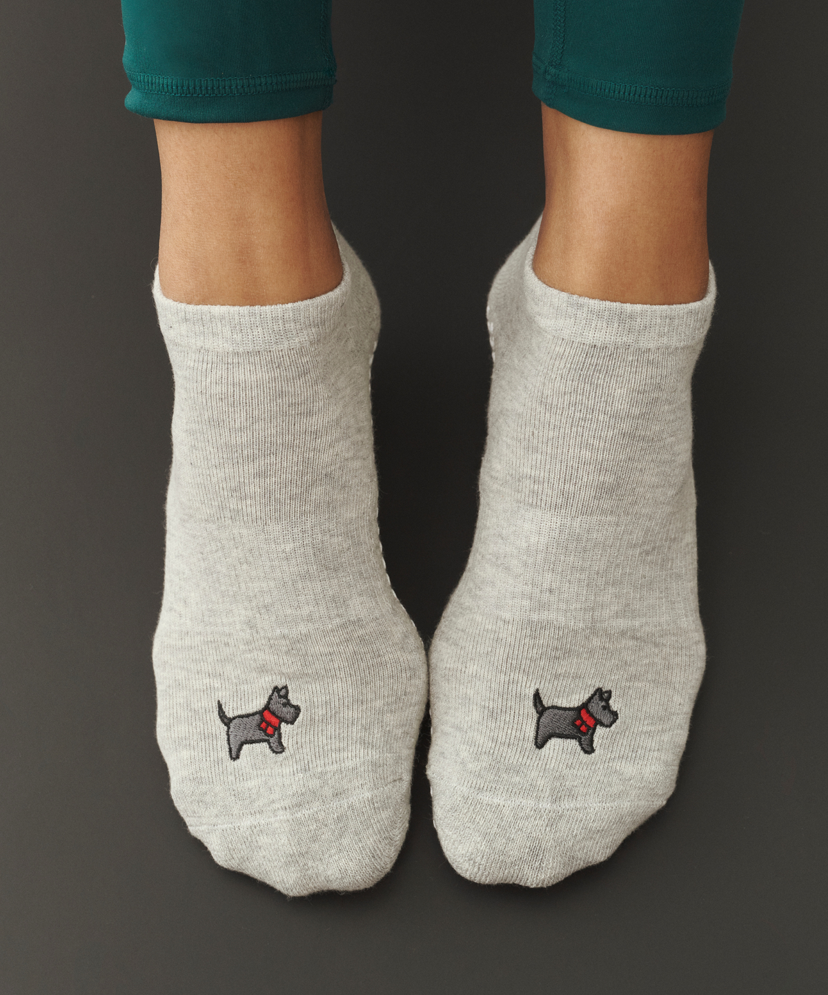 Low Rise Grip Socks - Cosy Pup Marle Grey
