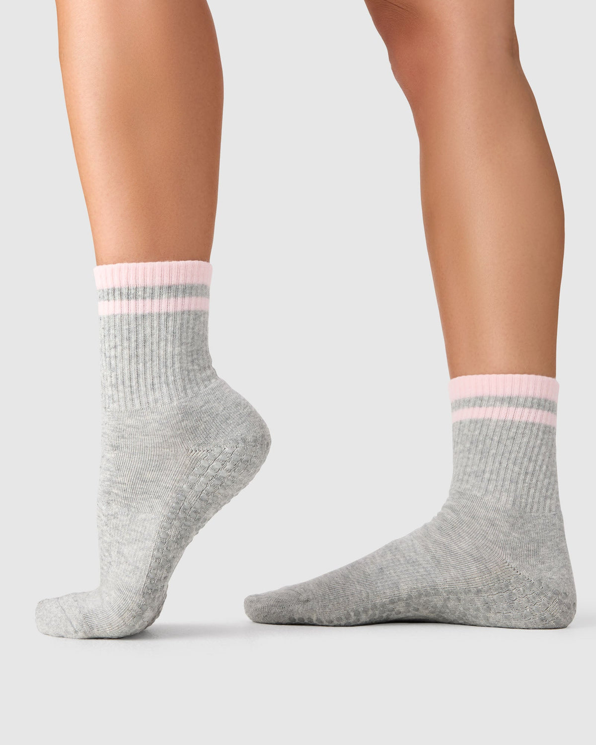 Crew Grip Socks - Retro Stripe Grey Marle & Sweet Pink
