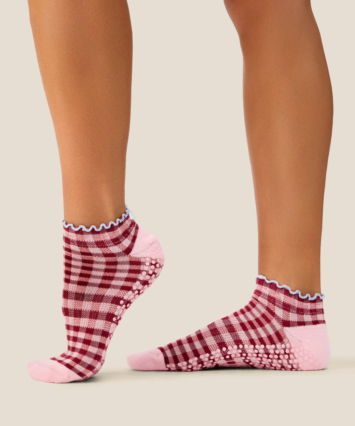 Low Rise Grip Socks - Picnic Check Red