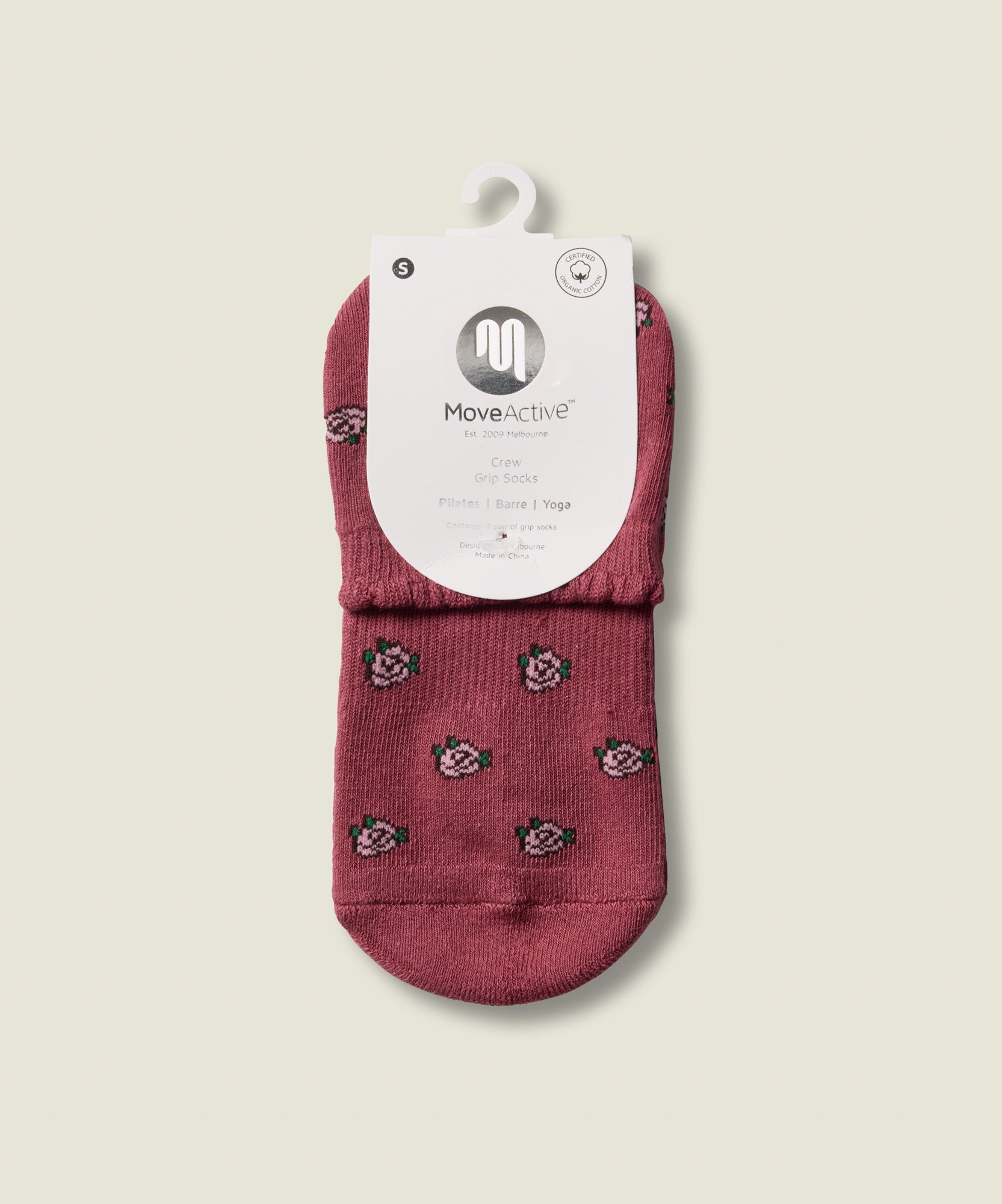 Quarter Crew Non Slip Grip Socks - Wild Rose Berry
